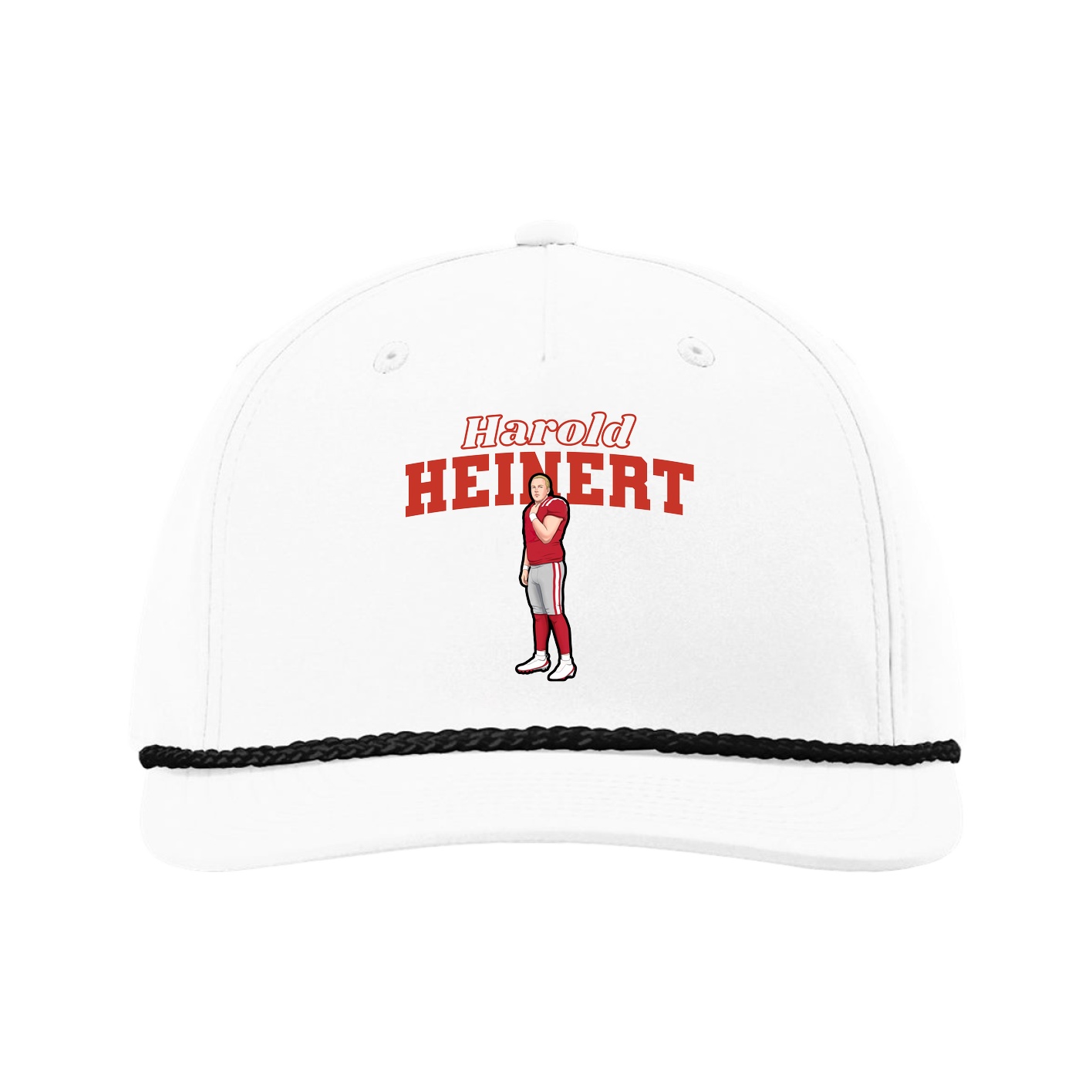Five-Panel Classic Rope Cap — Name Arch in White