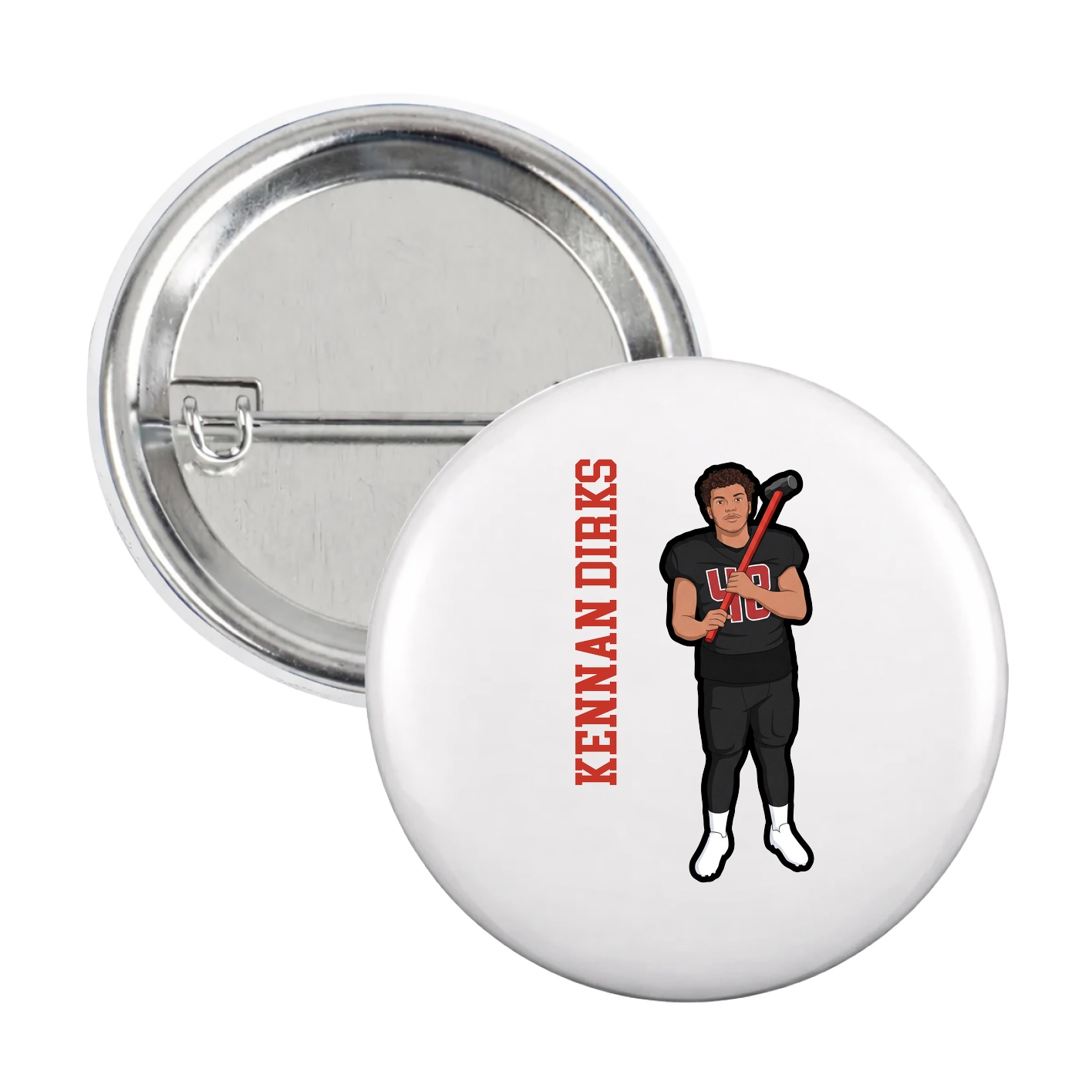 Game Day Button — Name Vertical in White