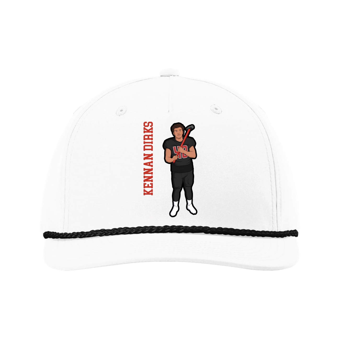 Five-Panel Classic Rope Cap — Name Vertical in White
