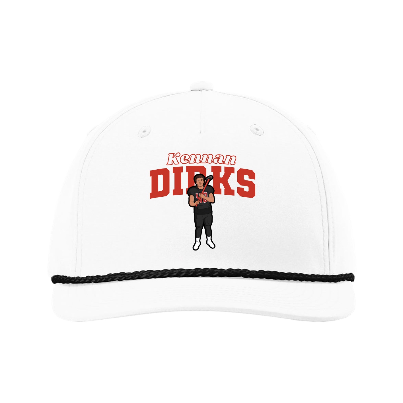 Five-Panel Classic Rope Cap — Name Arch in White