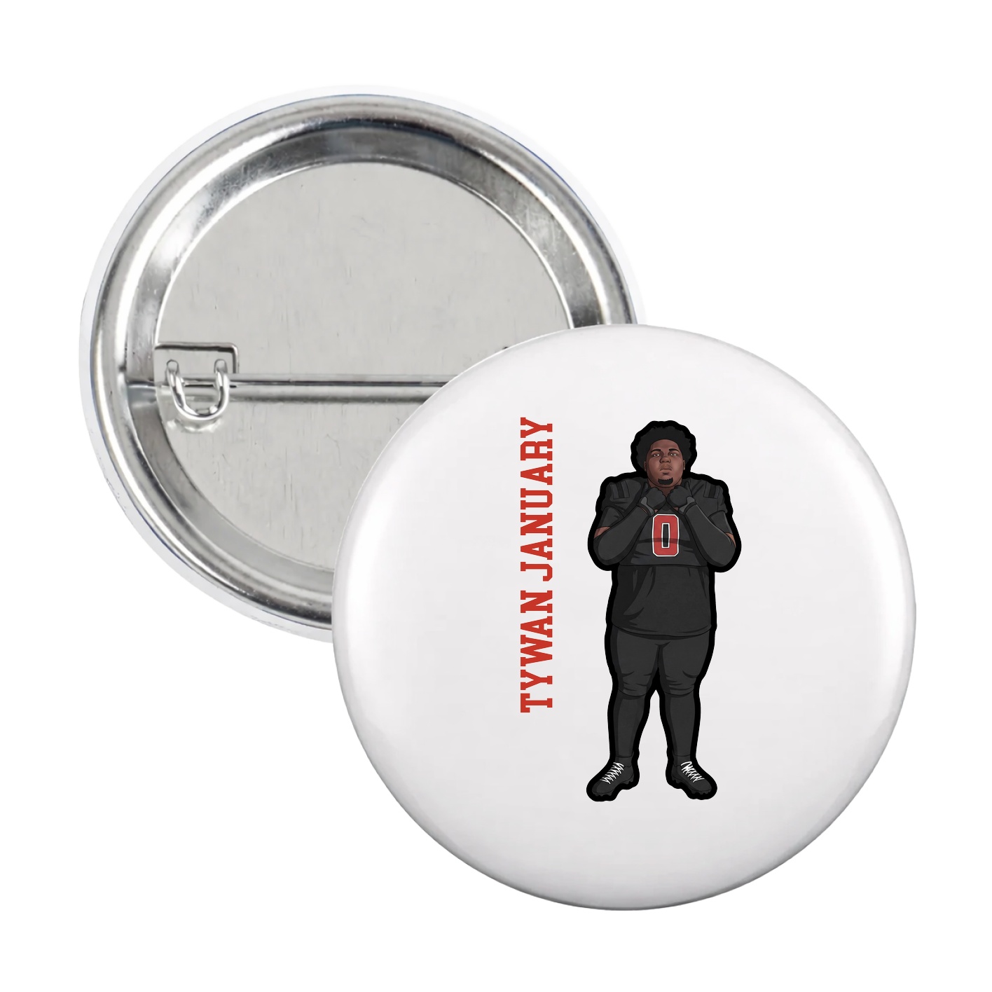 Game Day Button — Name Vertical in White