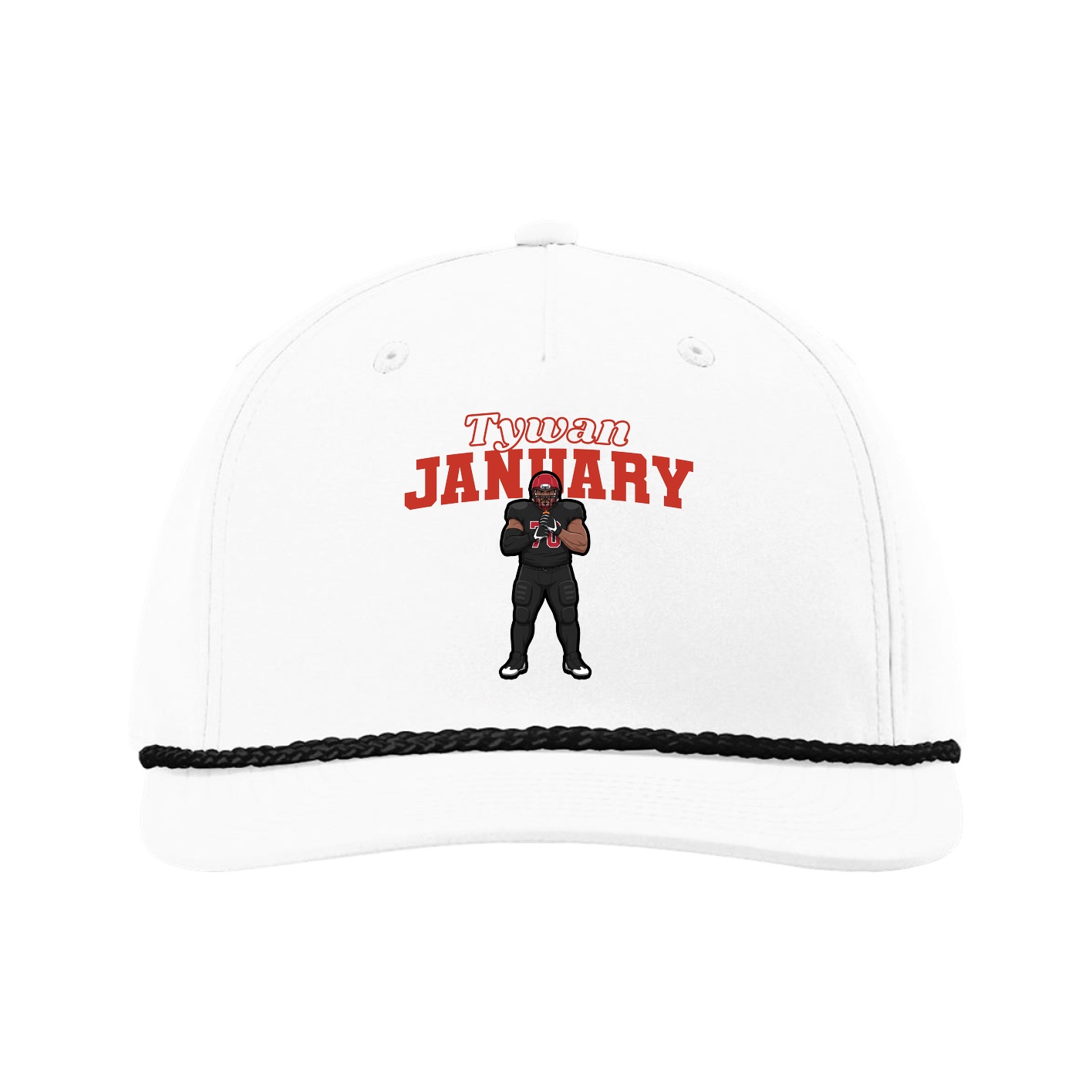 Five-Panel Classic Rope Cap — Name Arch in White