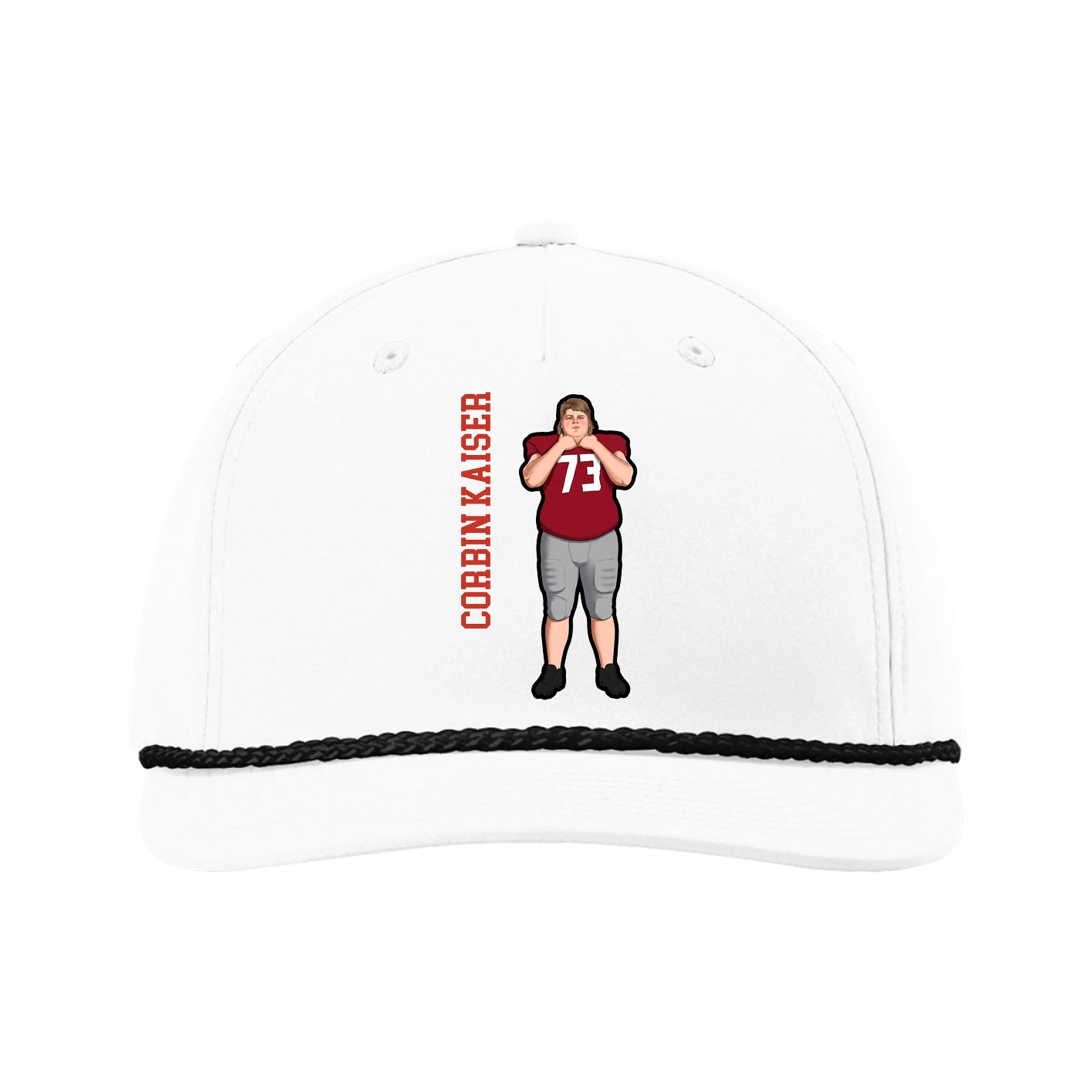 Five-Panel Classic Rope Cap — Name Vertical in White