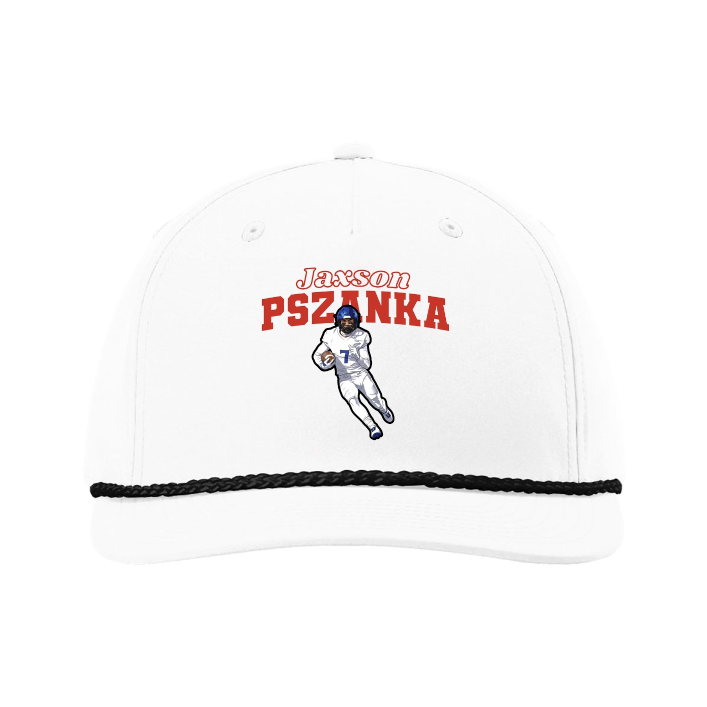 Five-Panel Classic Rope Cap — Name Arch in White