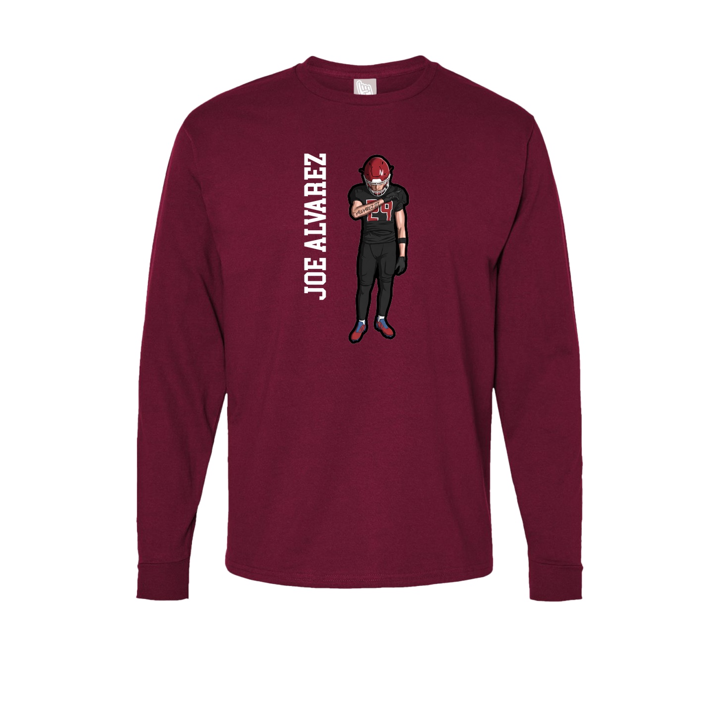 Long Sleeve Tee — Name Vertical in Cardinal
