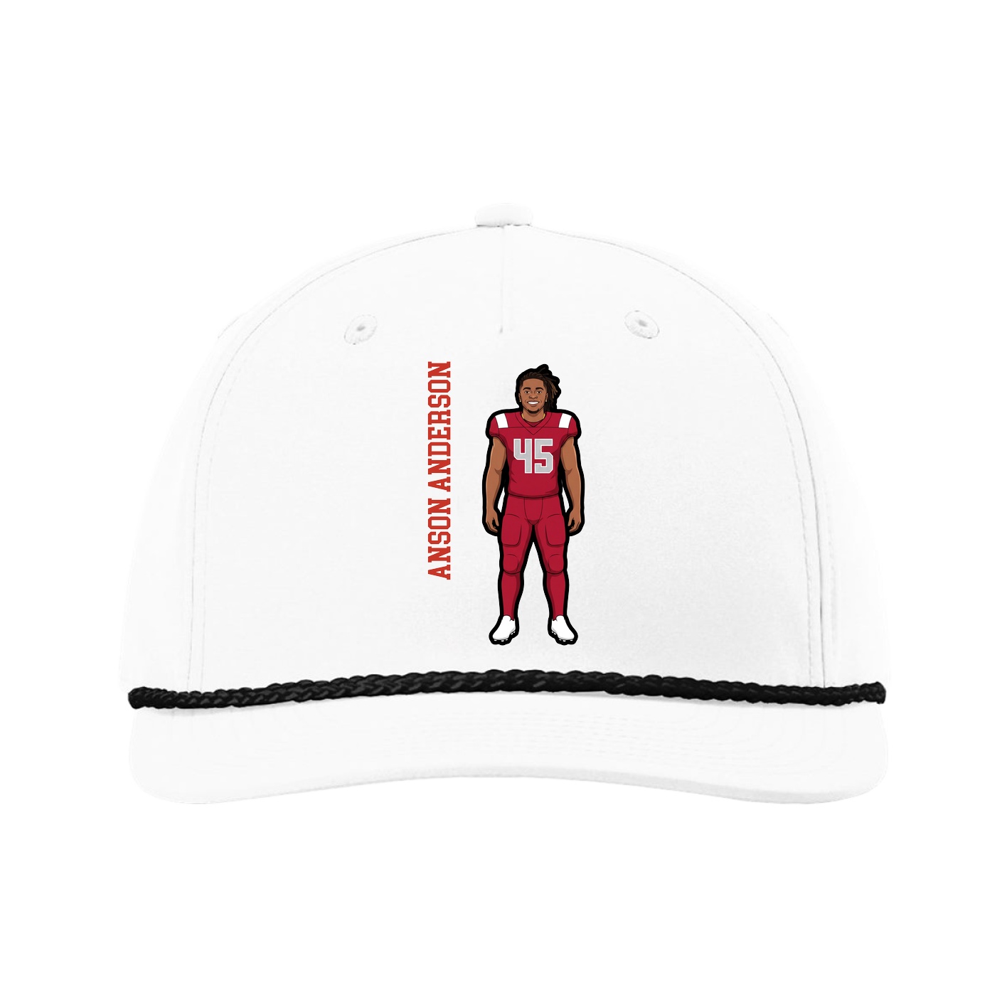 Five-Panel Classic Rope Cap — Name Vertical in White