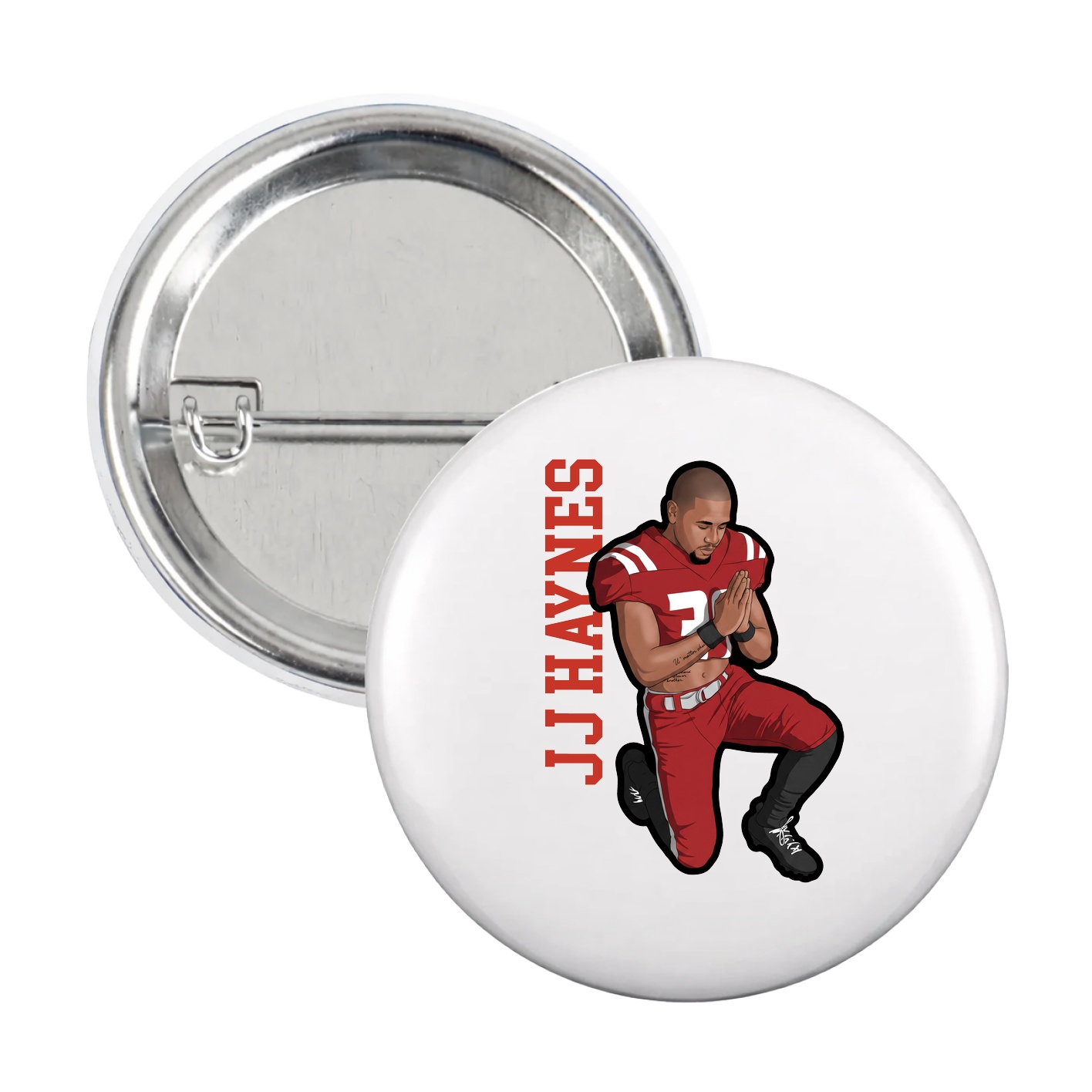 Game Day Button — Name Vertical in White