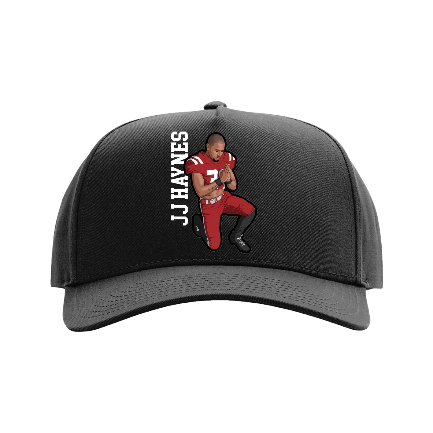 Full Fabric Five-Panel Champ Cap — Name Vertical in Black