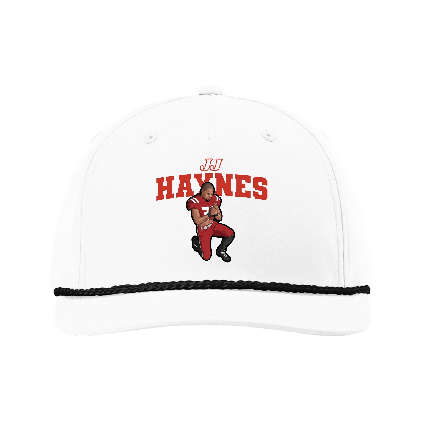 Five-Panel Classic Rope Cap — Name Arch in White