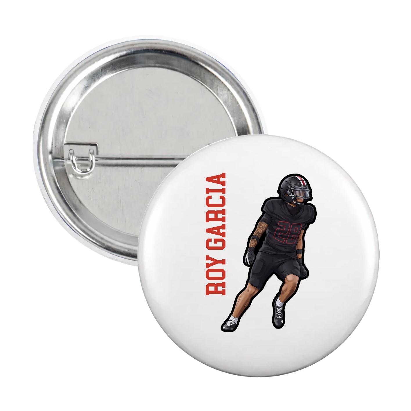Game Day Button — Name Vertical in White