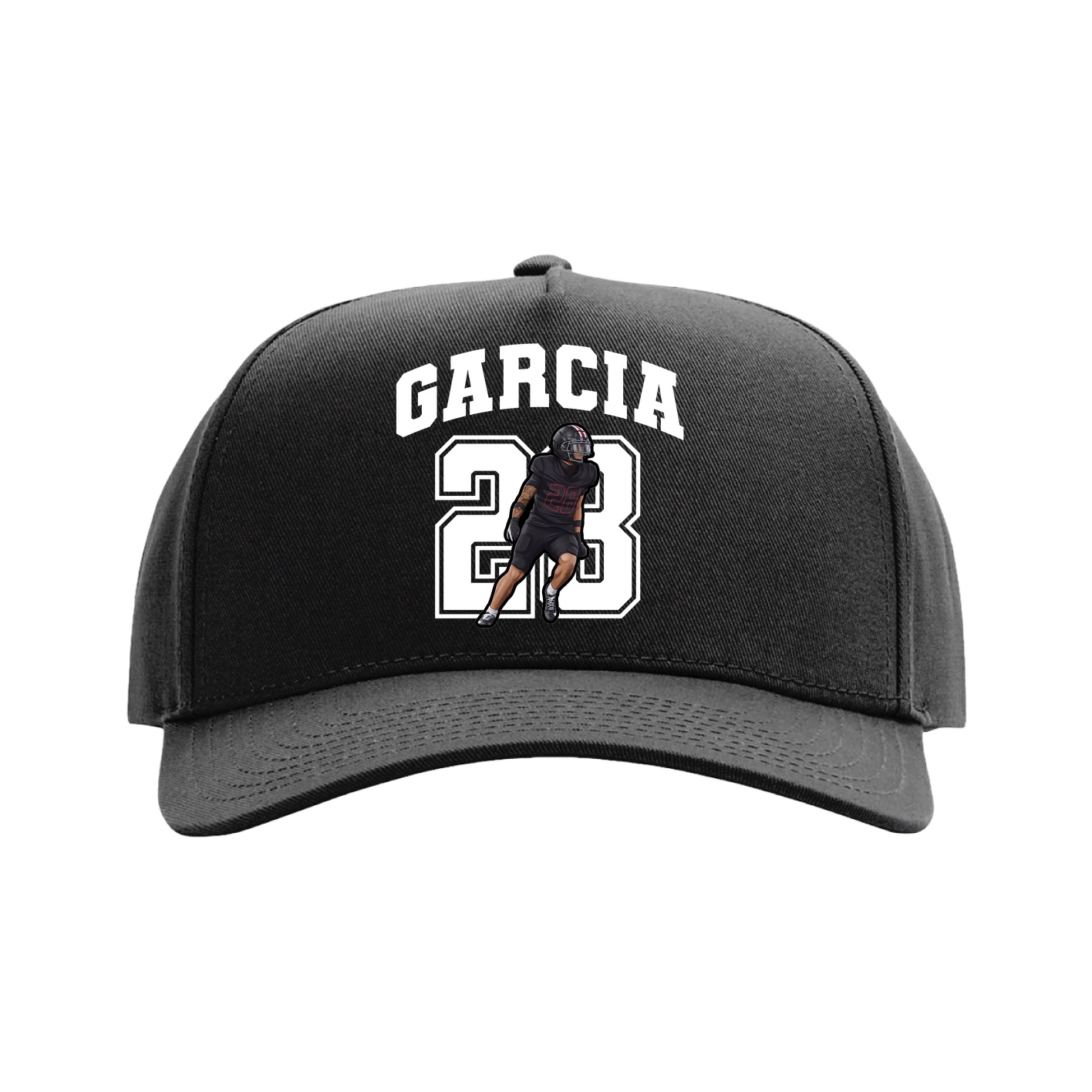 Full Fabric Five-Panel Champ Cap — Number in Black