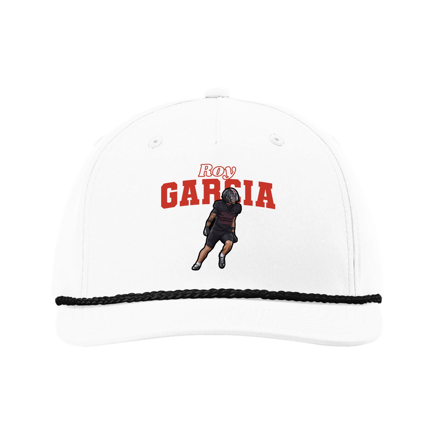 Five-Panel Classic Rope Cap — Name Arch in White