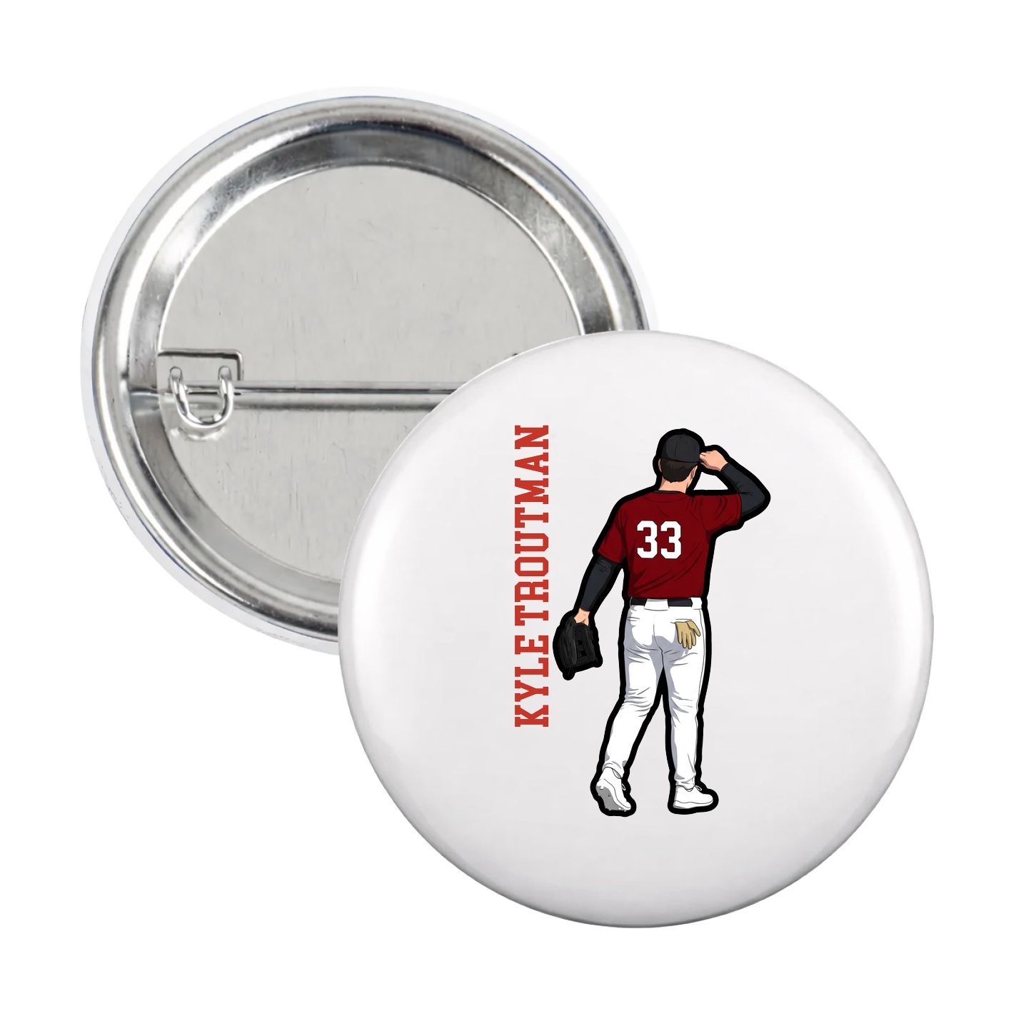 Game Day Button — Name Vertical in White