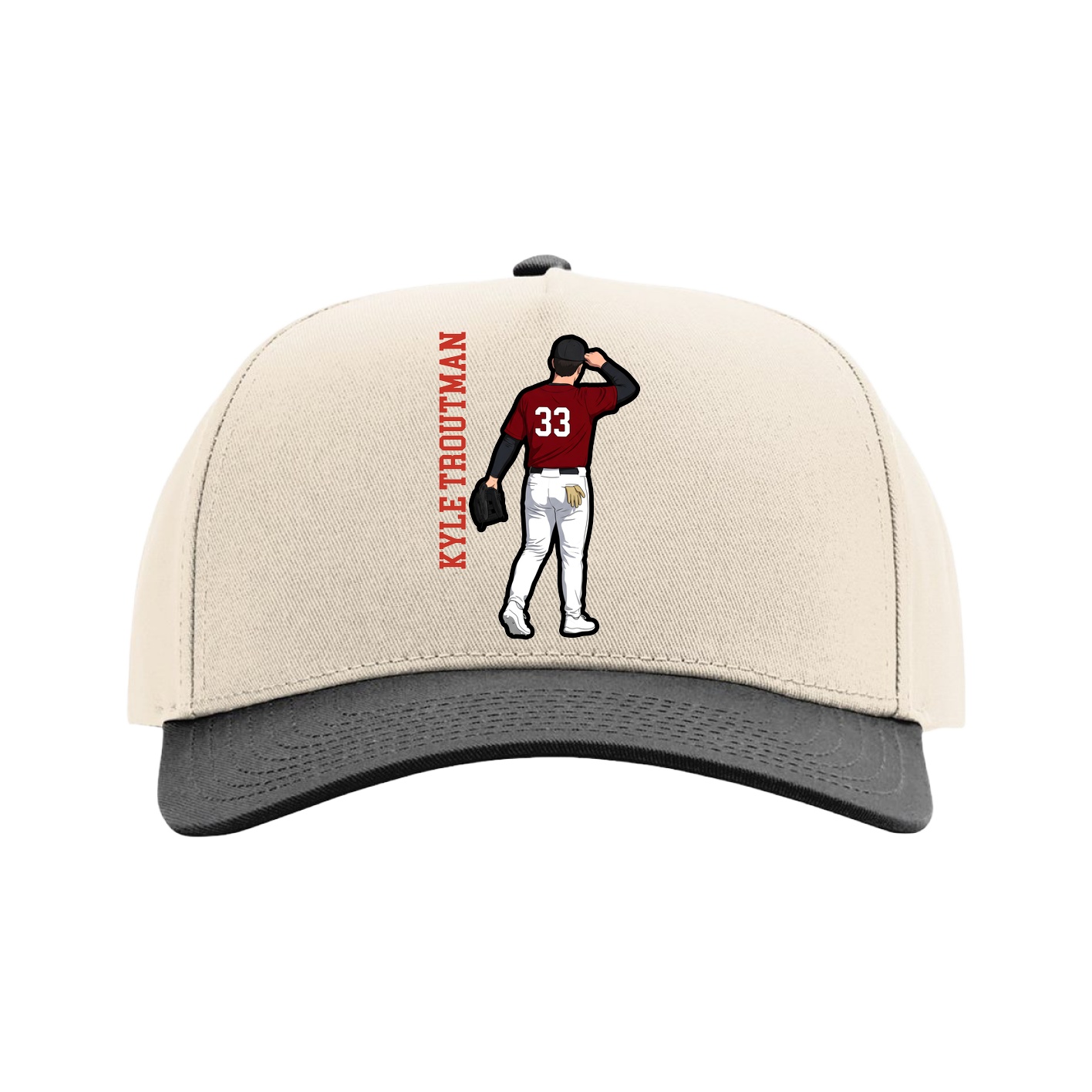 Full Fabric Five-Panel Champ Cap — Name Vertical in Cream/Black