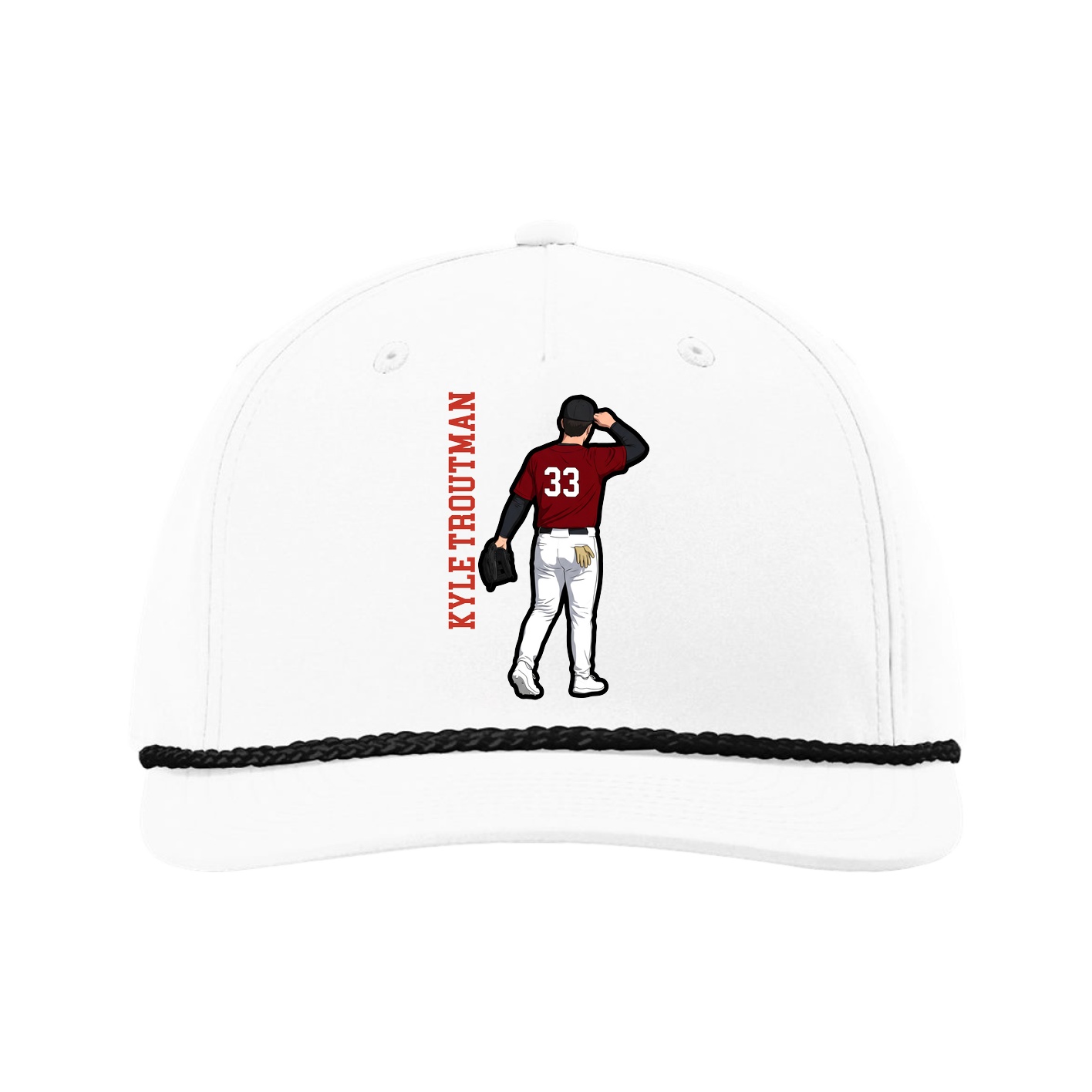 Five-Panel Classic Rope Cap — Name Vertical in White