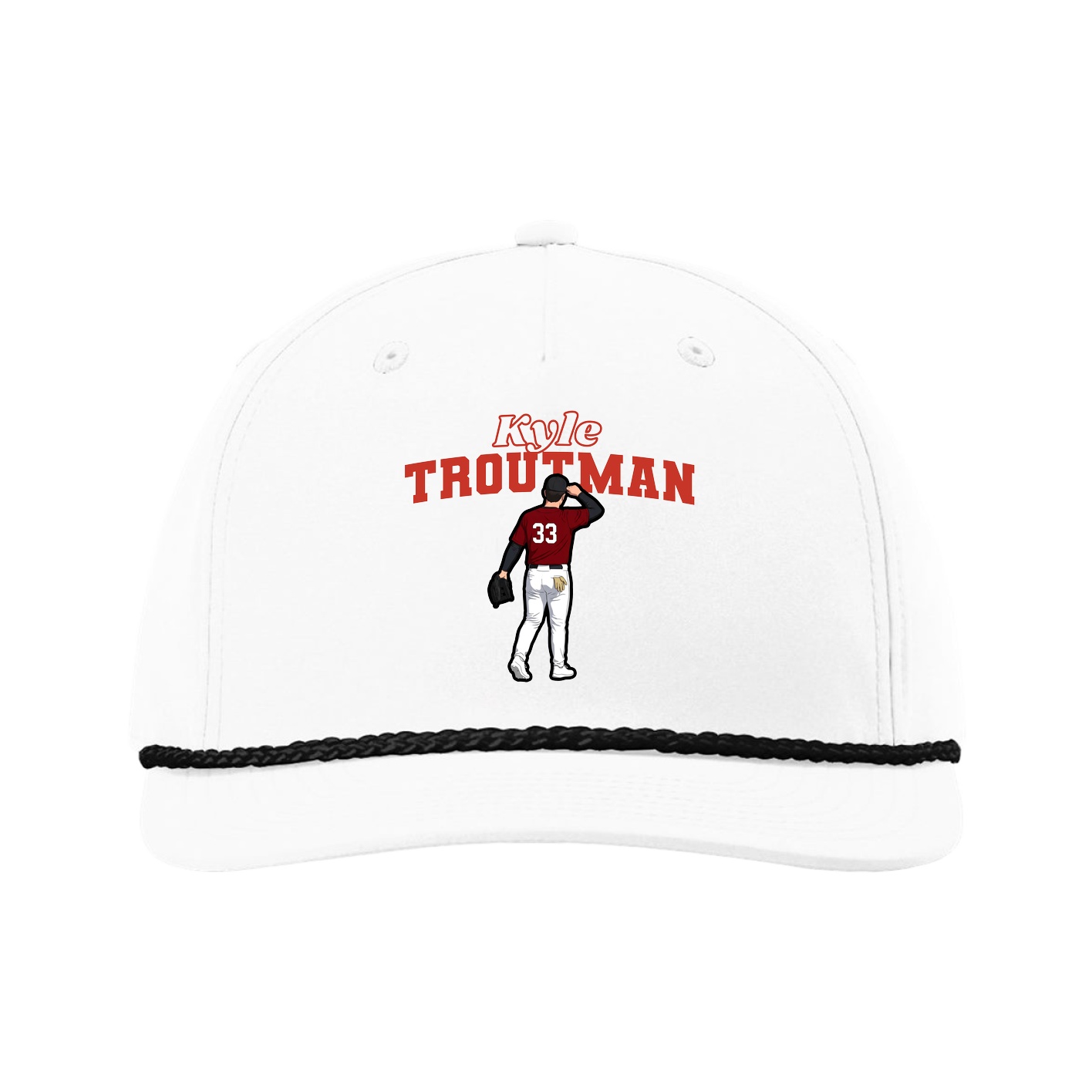 Five-Panel Classic Rope Cap — Name Arch in White