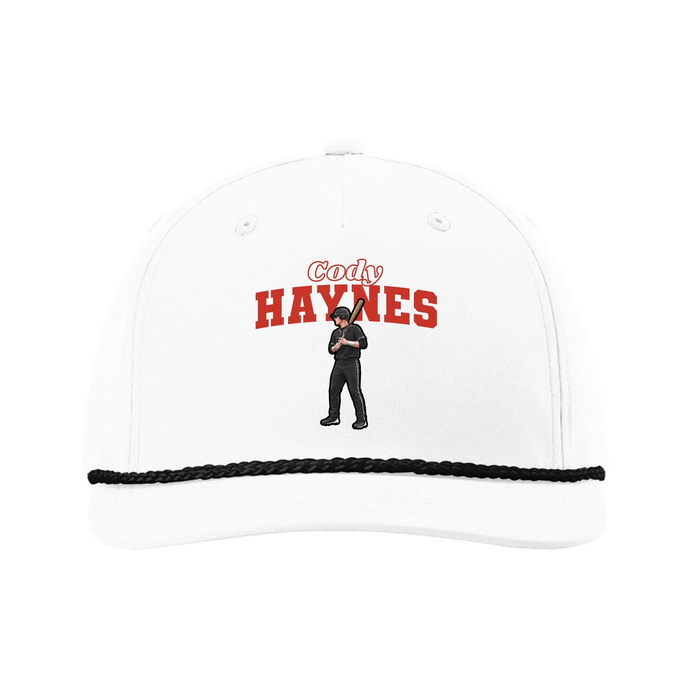 Five-Panel Classic Rope Cap — Name Arch in White