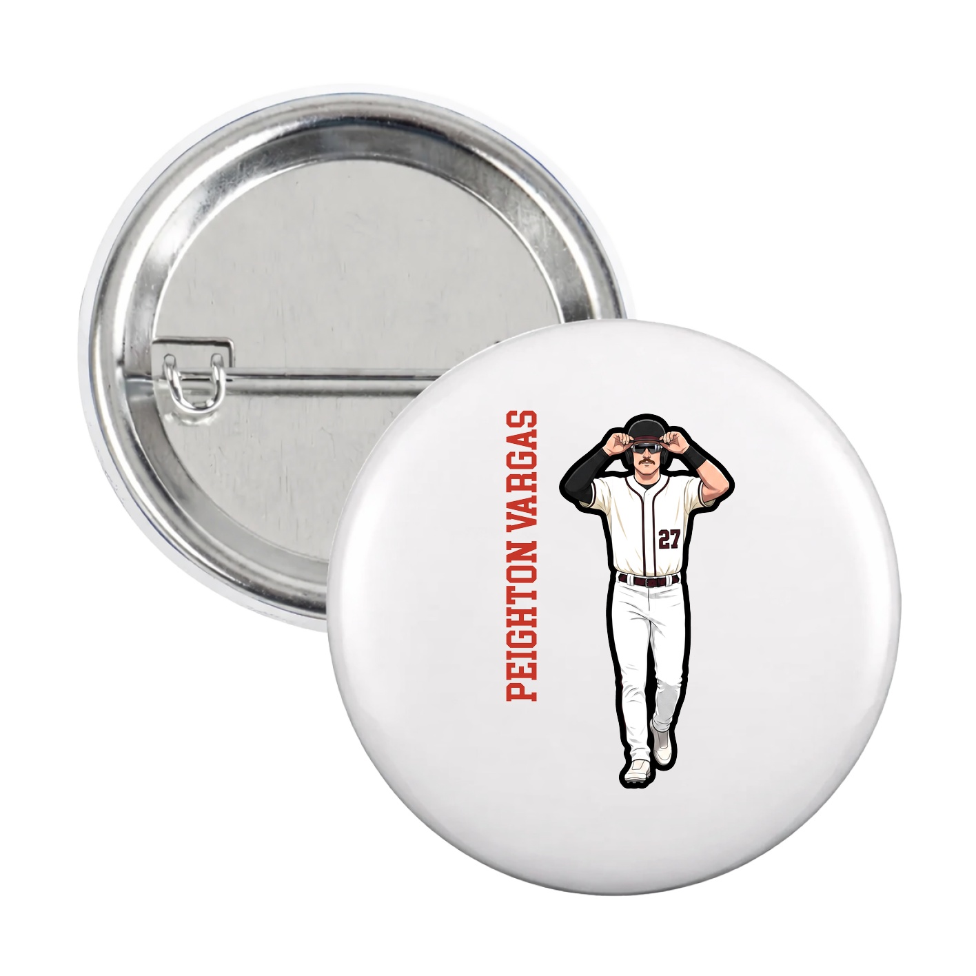 Game Day Button — Name Vertical in White