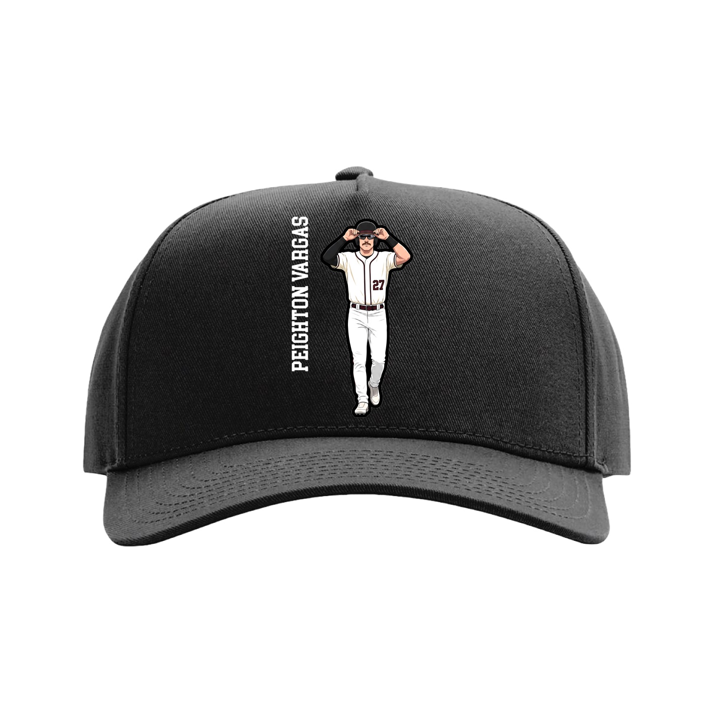 Full Fabric Five-Panel Champ Cap — Name Vertical in Black