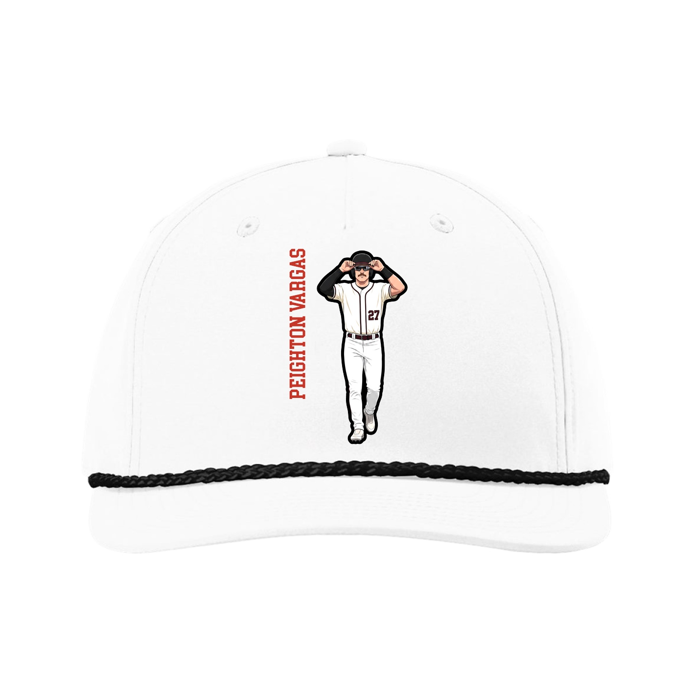Five-Panel Classic Rope Cap — Name Vertical in White