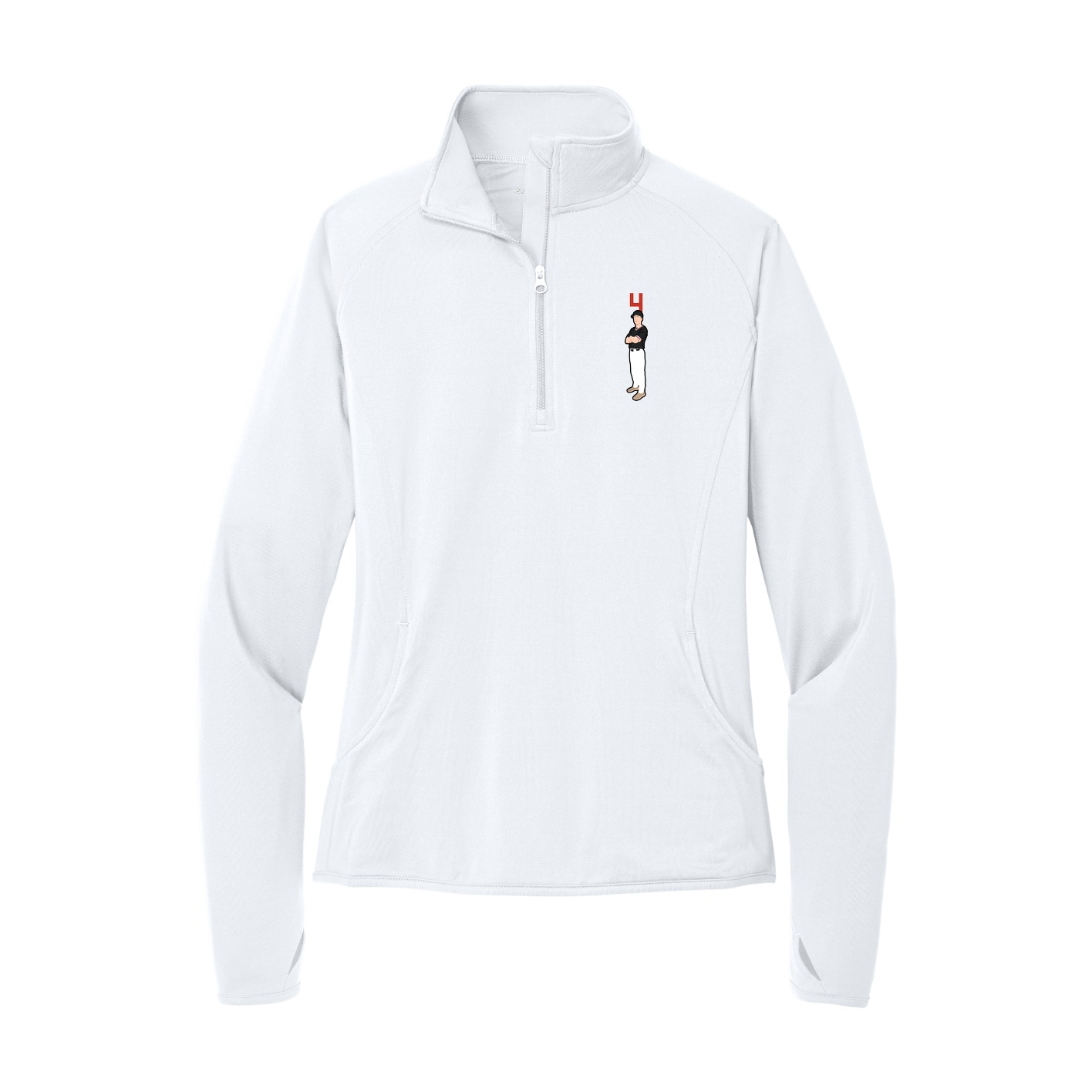 Women's Q-Zip Pullover — Number Top in White