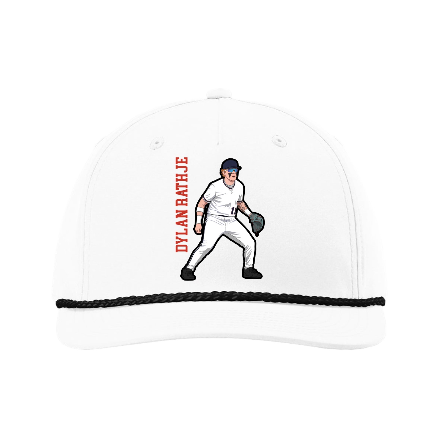 Five-Panel Classic Rope Cap — Name Vertical in White