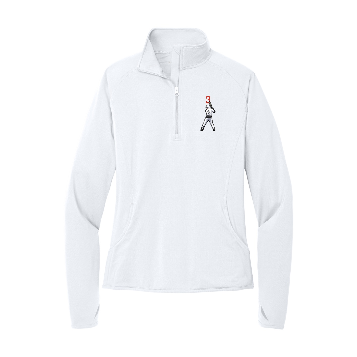 Women's Q-Zip Pullover — Number Top in White
