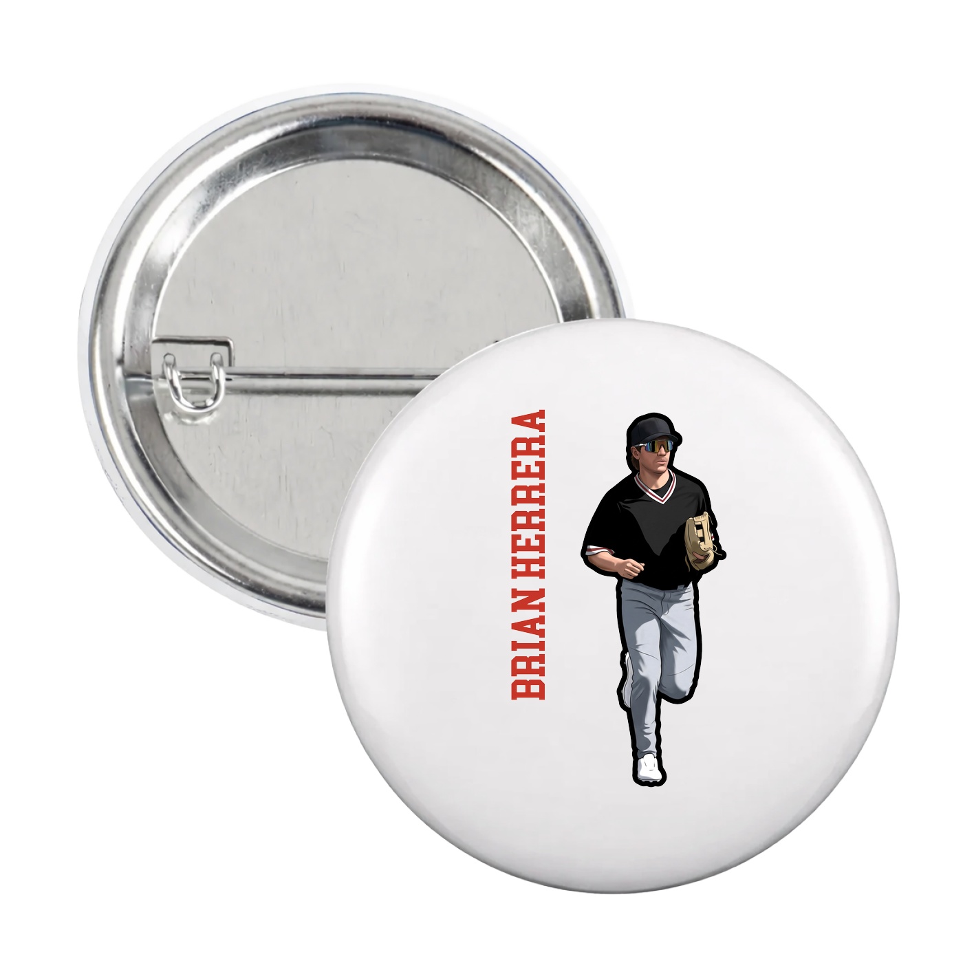 Game Day Button — Name Vertical in White