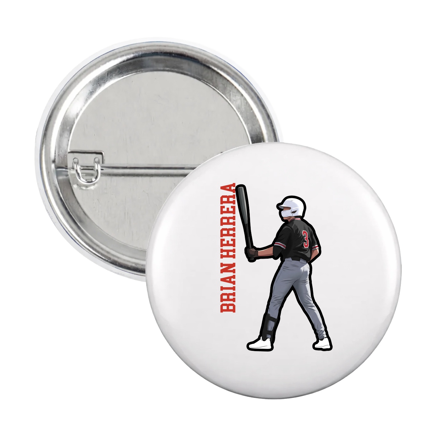 Game Day Button — Name Vertical in White