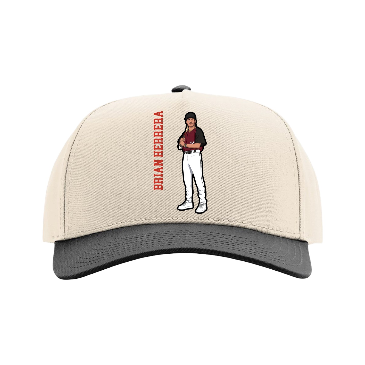 Full Fabric Five-Panel Champ Cap — Name Vertical in Cream/Black
