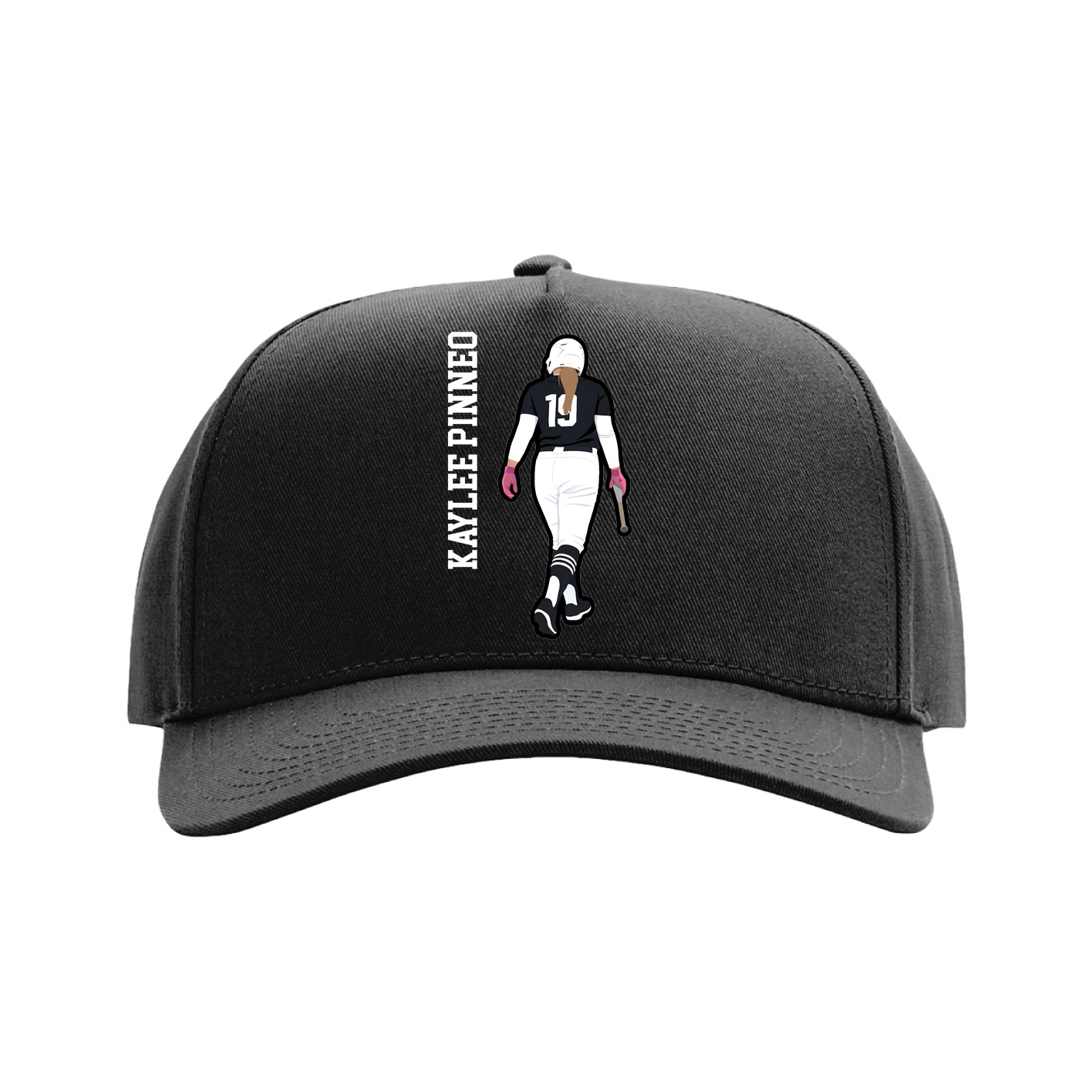 Full Fabric Five-Panel Champ Cap — Name Vertical in Black
