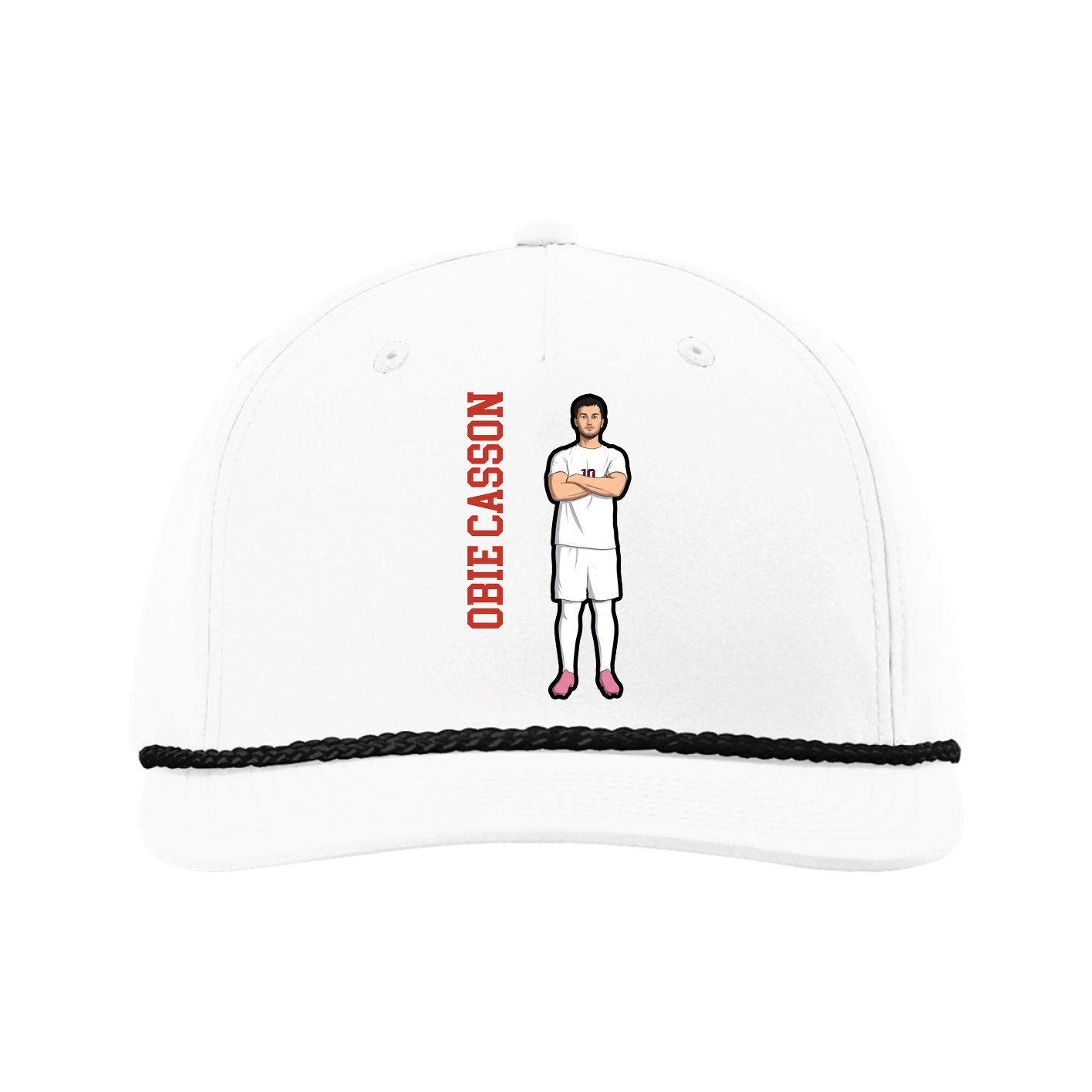 Five-Panel Classic Rope Cap — Name Vertical in White