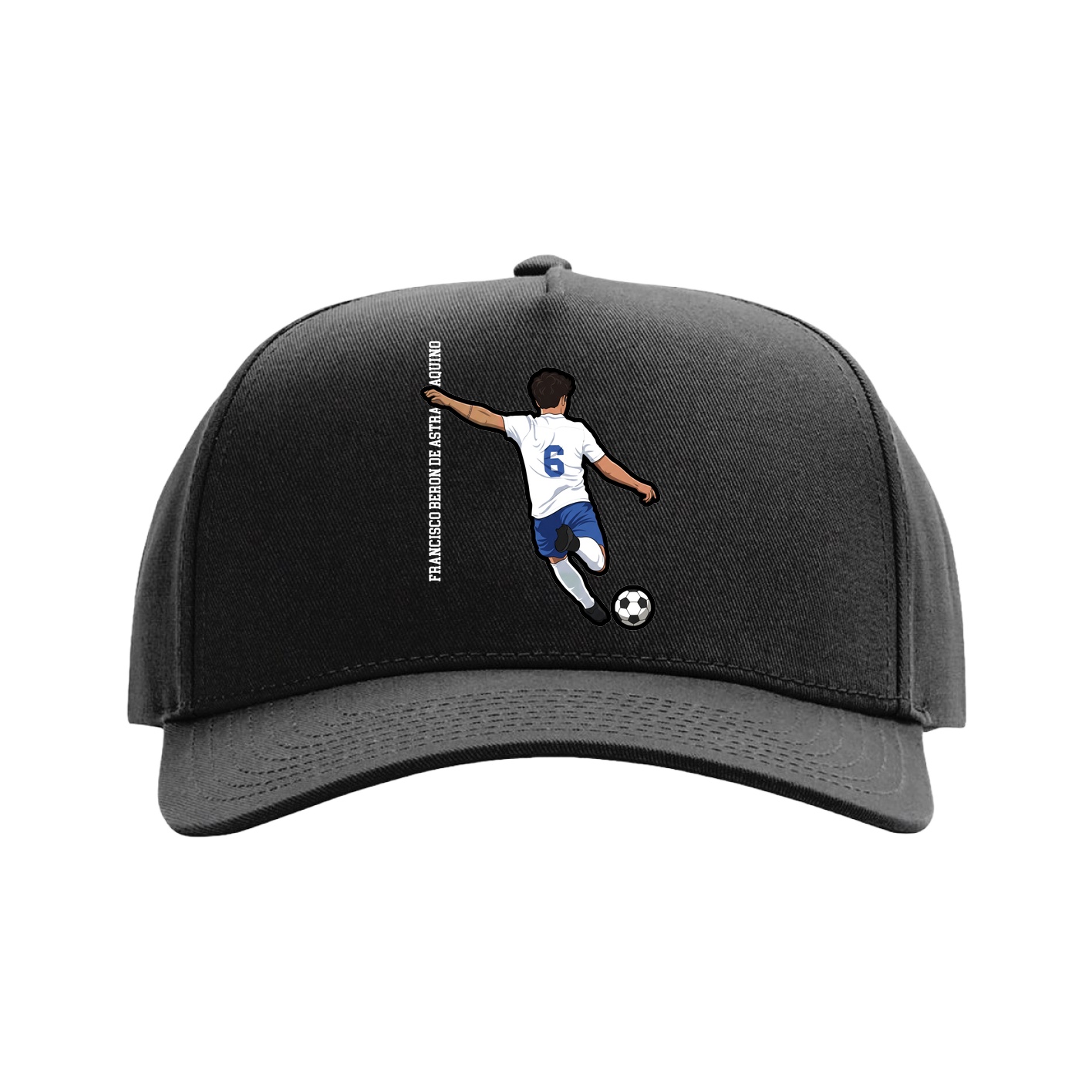 Full Fabric Five-Panel Champ Cap — Name Vertical in Black
