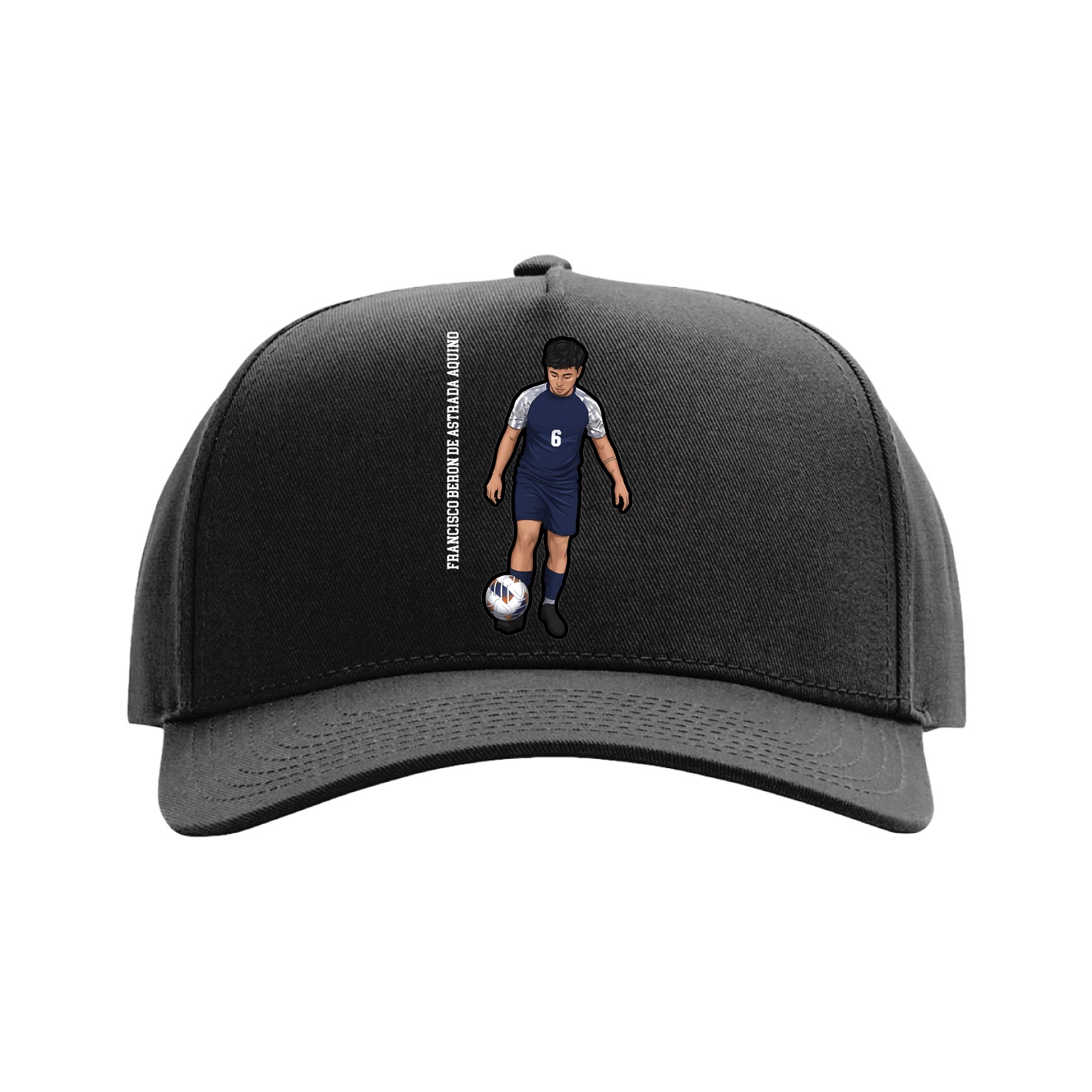 Full Fabric Five-Panel Champ Cap — Name Vertical in Black