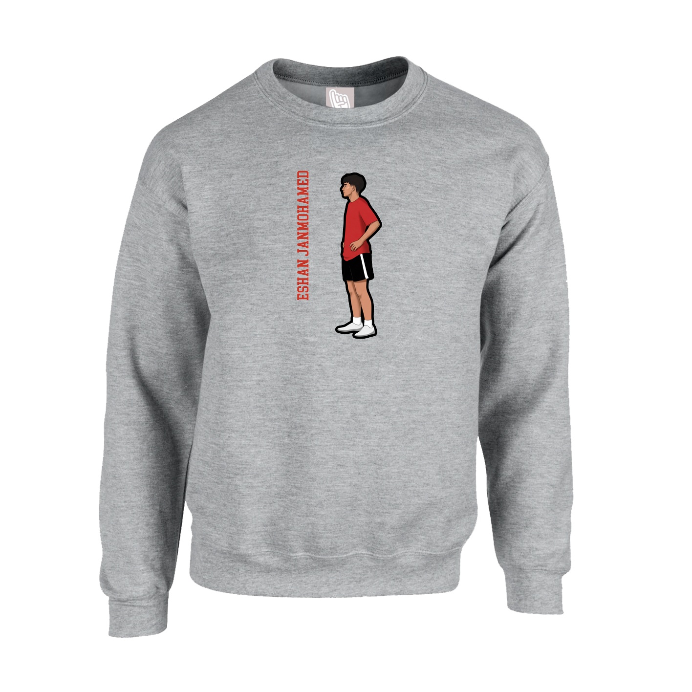Fleece Crew — Name Vertical in Grey