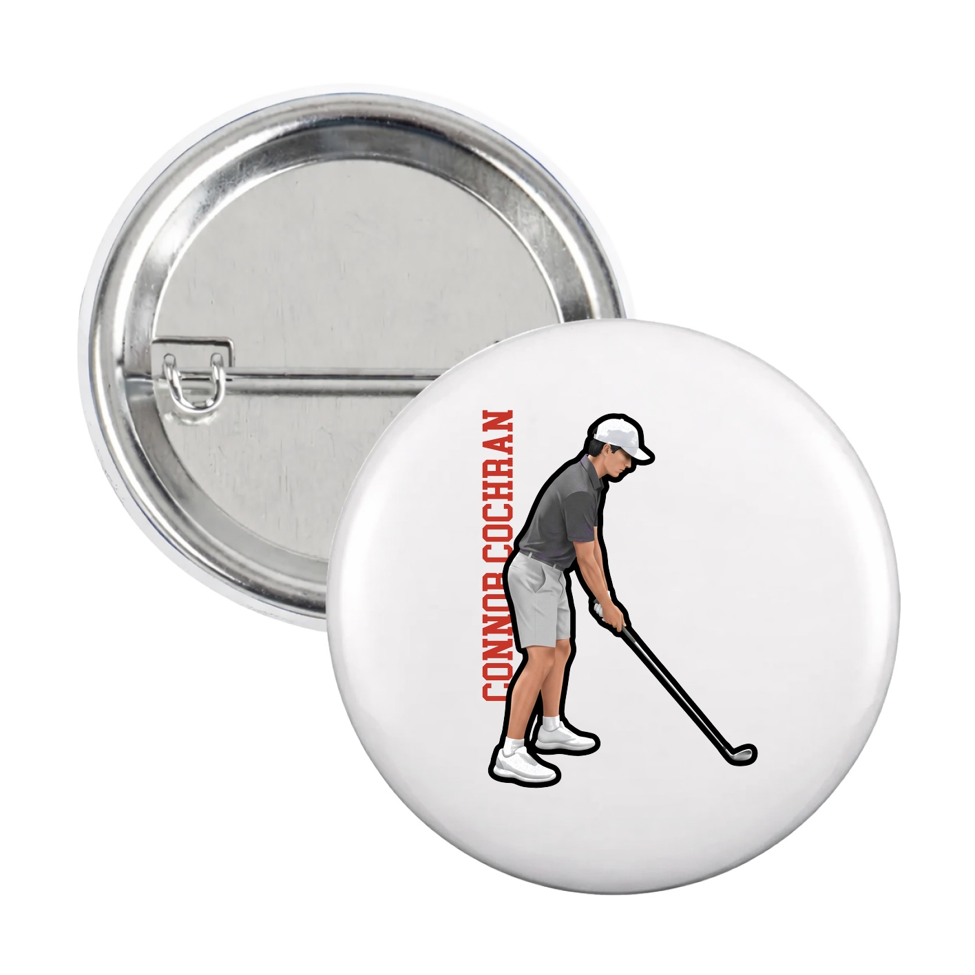 Game Day Button — Name Vertical in White
