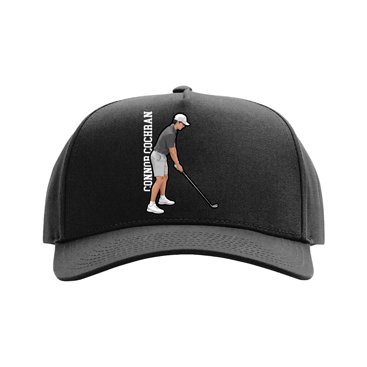 Full Fabric Five-Panel Champ Cap — Name Vertical in Black