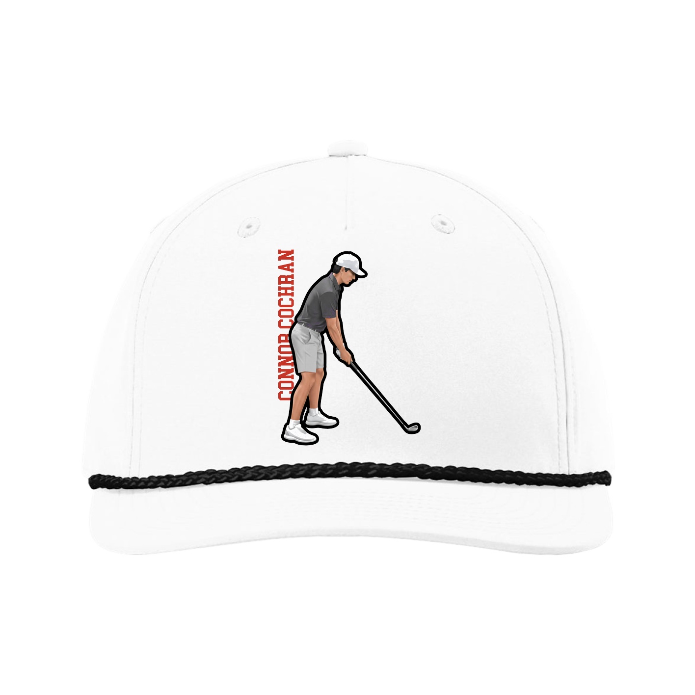 Five-Panel Classic Rope Cap — Name Vertical in White