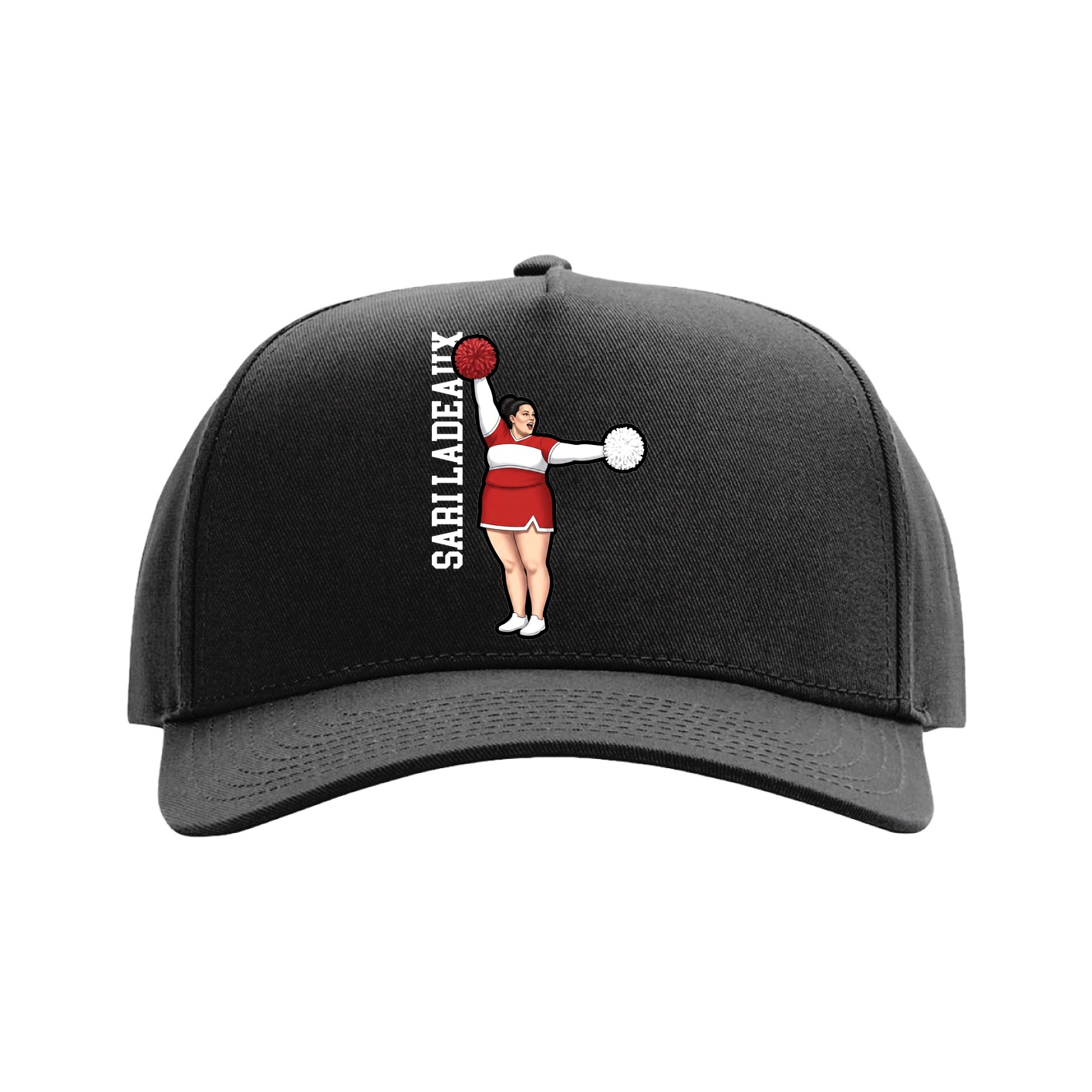 Full Fabric Five-Panel Champ Cap — Name Vertical in Black