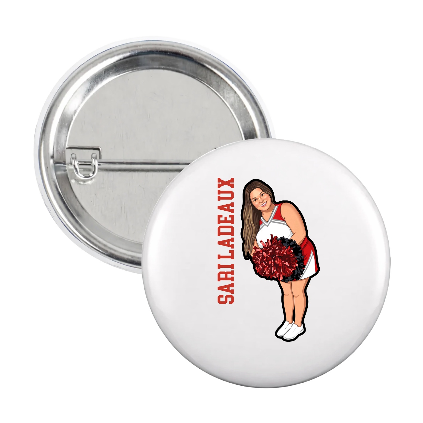Game Day Button — Name Vertical in White
