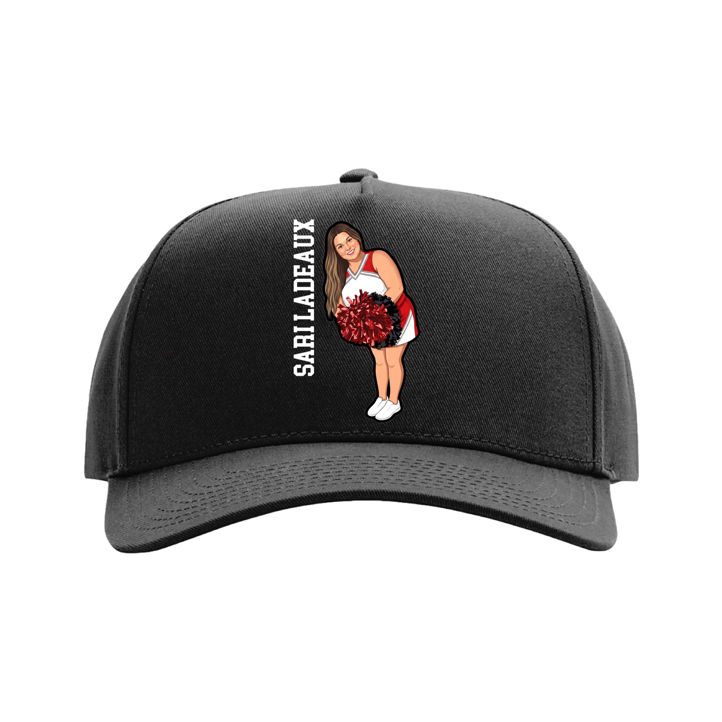 Full Fabric Five-Panel Champ Cap — Name Vertical in Black