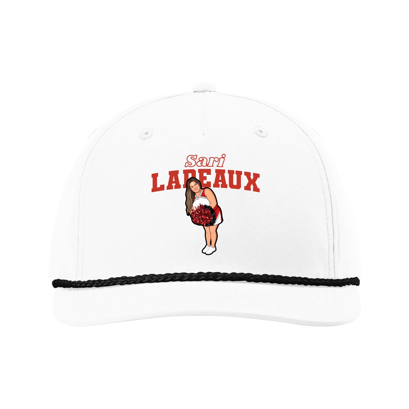 Five-Panel Classic Rope Cap — Name Arch in White