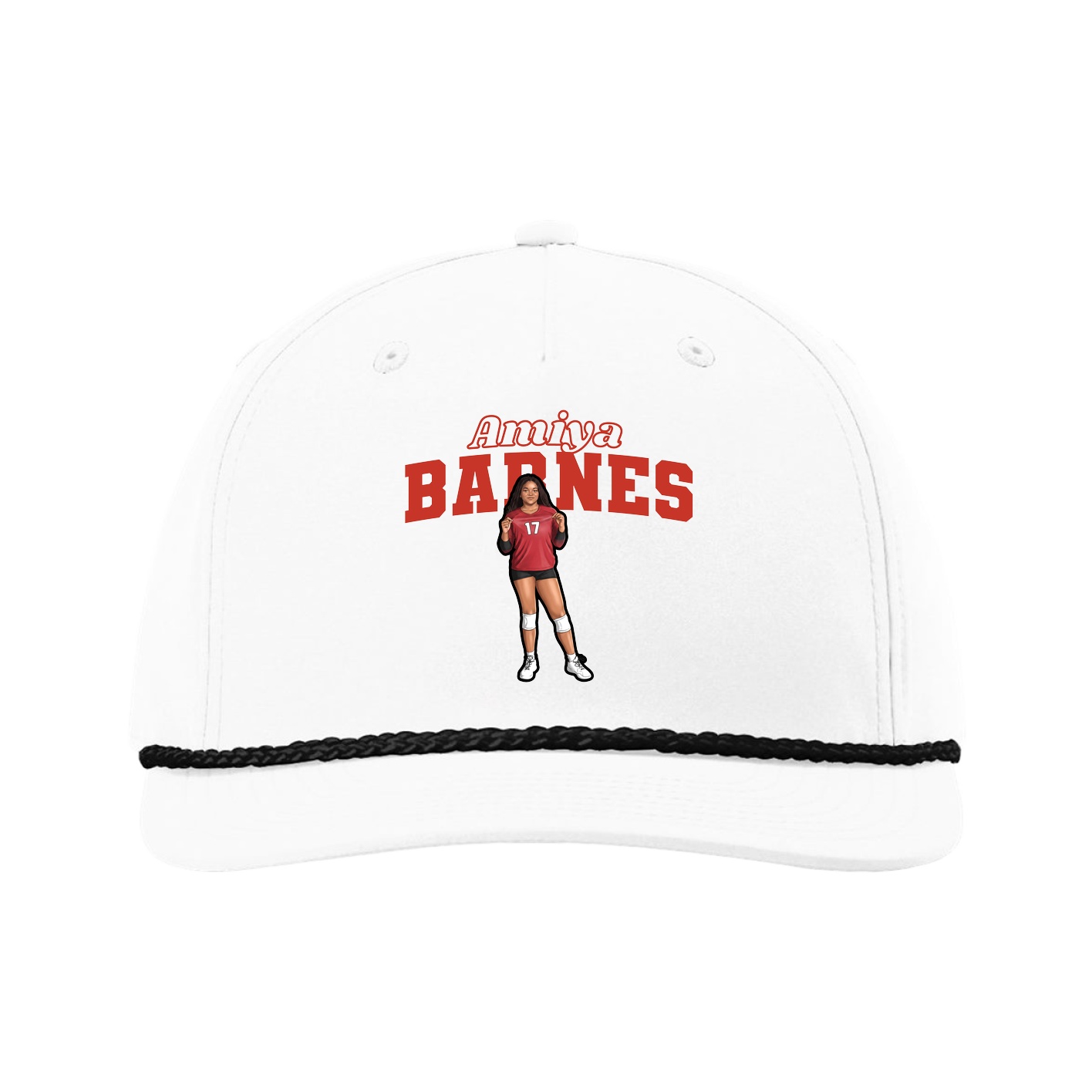 Five-Panel Classic Rope Cap — Name Arch in White