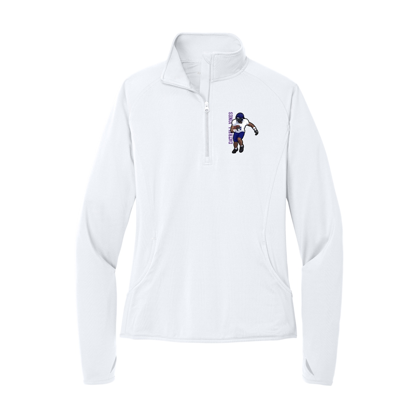 Women's Q-Zip Pullover — Name Vertical in White