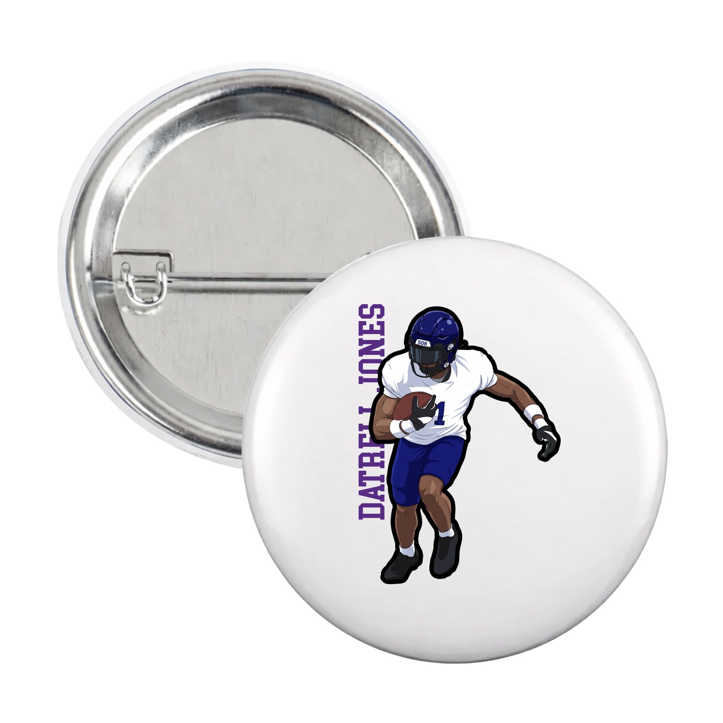 Game Day Button — Name Vertical in White