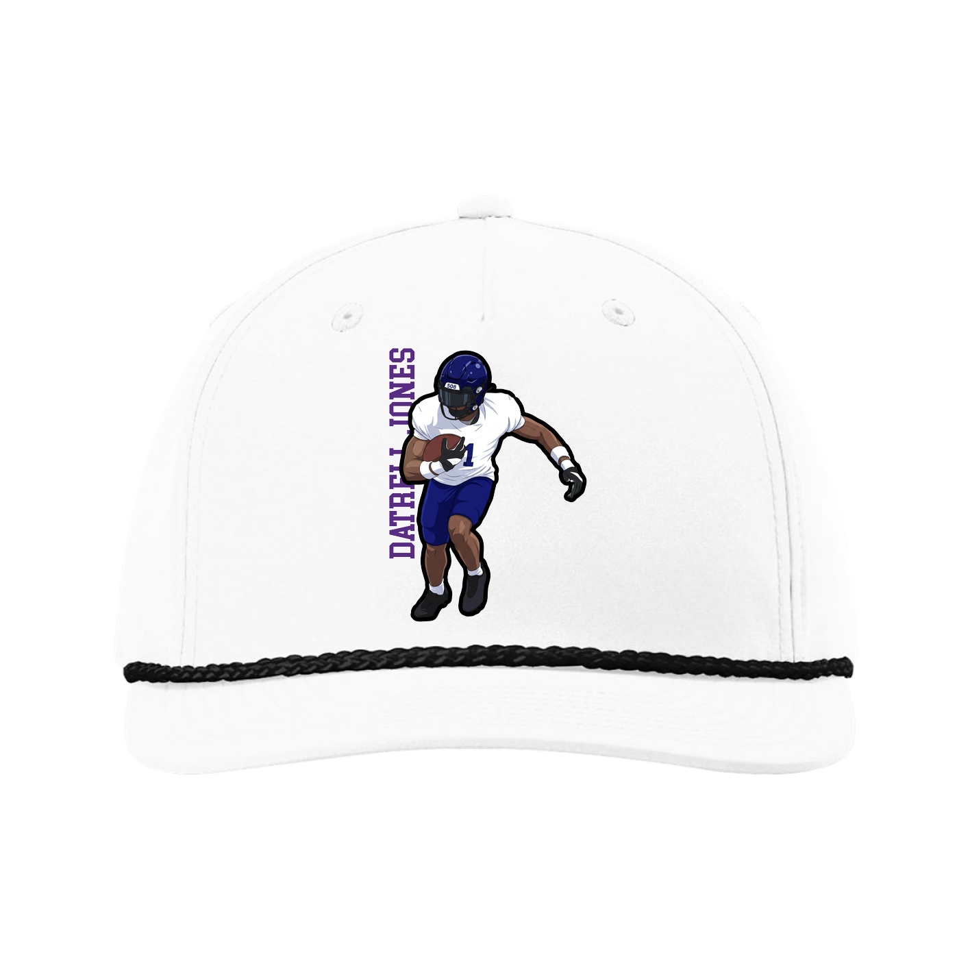 Five-Panel Classic Rope Cap — Name Vertical in White