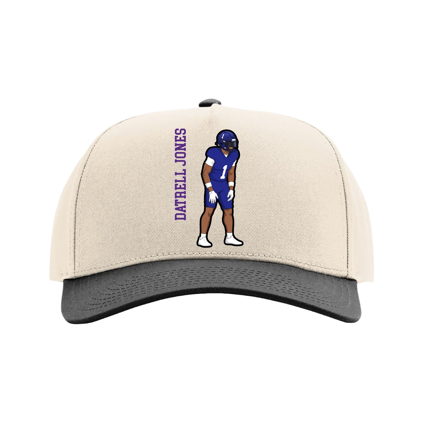 Full Fabric Five-Panel Champ Cap — Name Vertical in Cream/Black