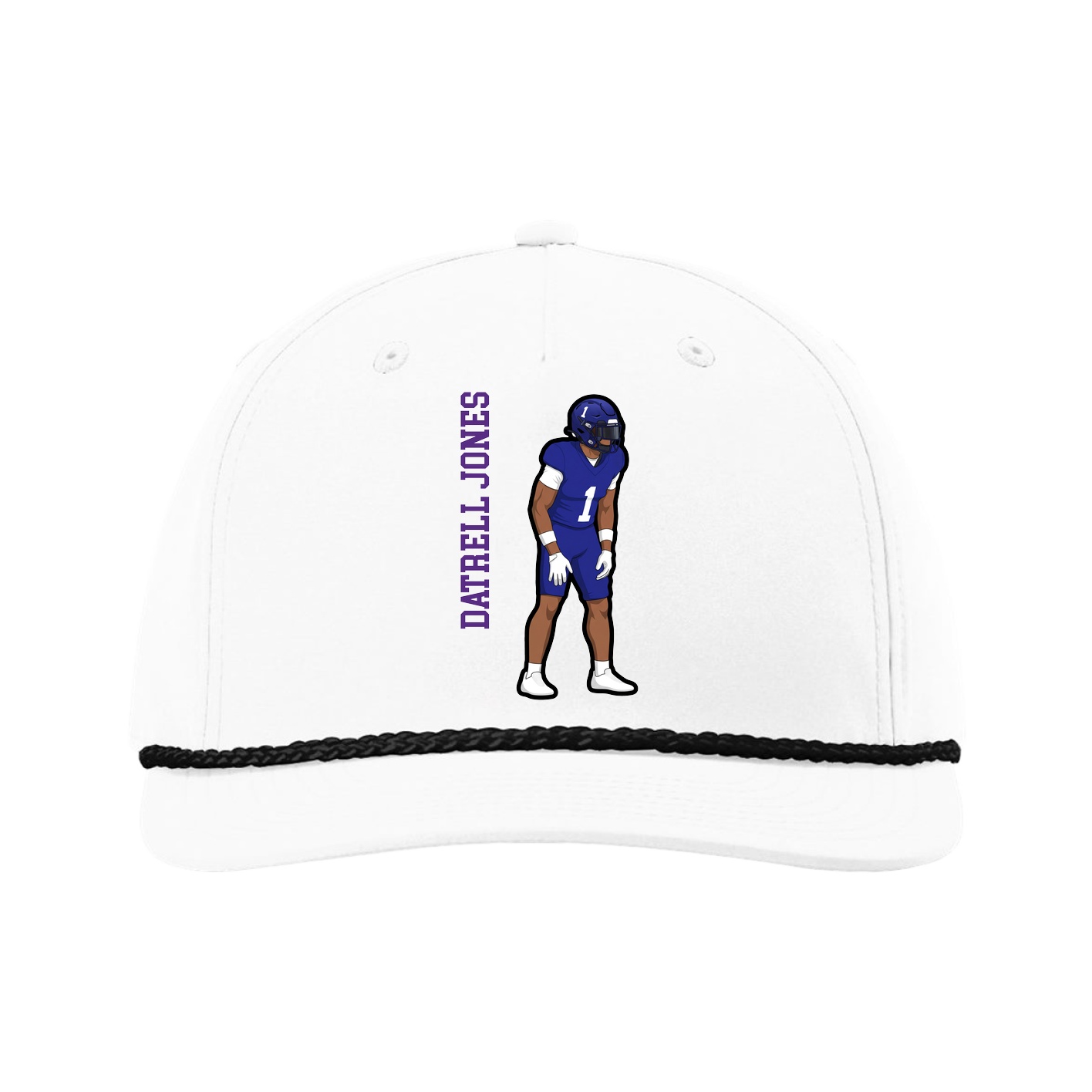 Five-Panel Classic Rope Cap — Name Vertical in White