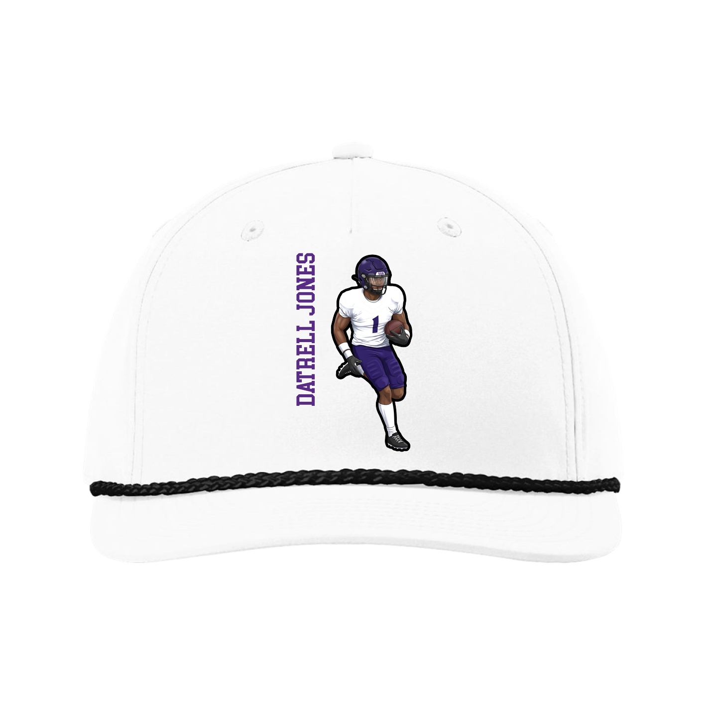 Five-Panel Classic Rope Cap — Name Vertical in White