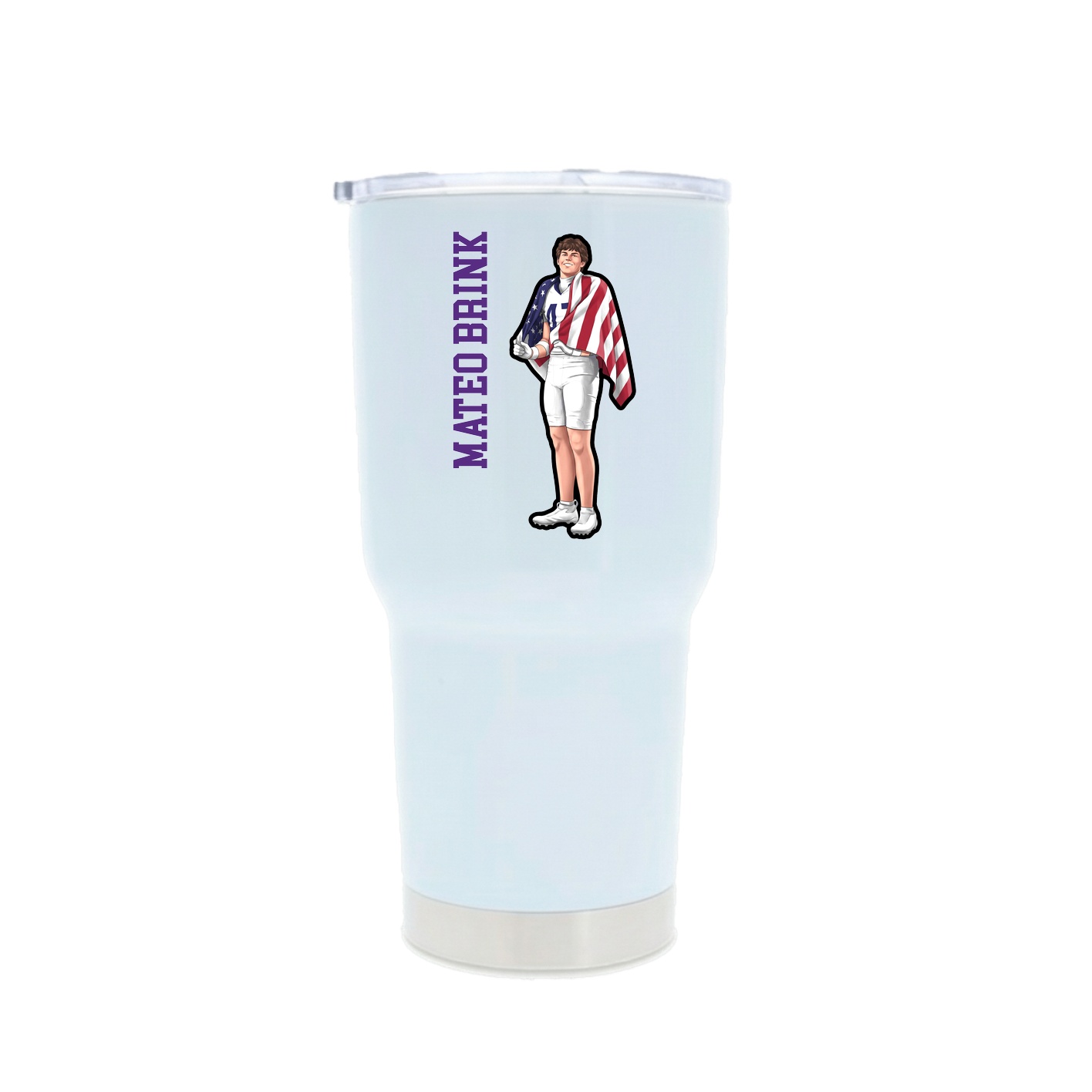 30oz Stainless Steel Tumbler — Name Vertical in White